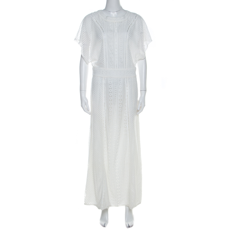 Paul and Joe Cream Multi Lace Tulle Paneled Maxi Dress M