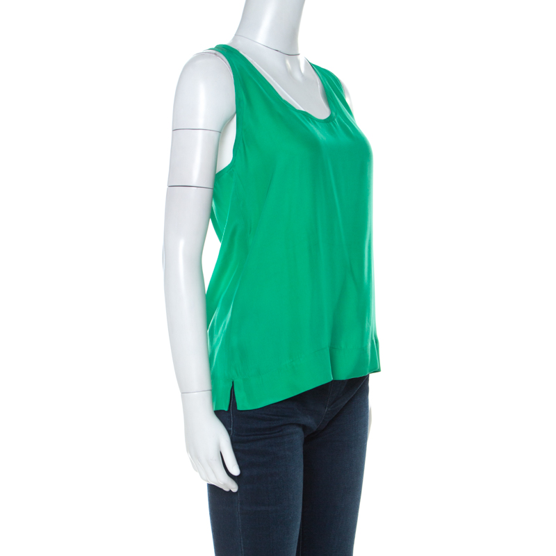 

Paul and Joe Green Silk Satin Sleeveless Tank Top