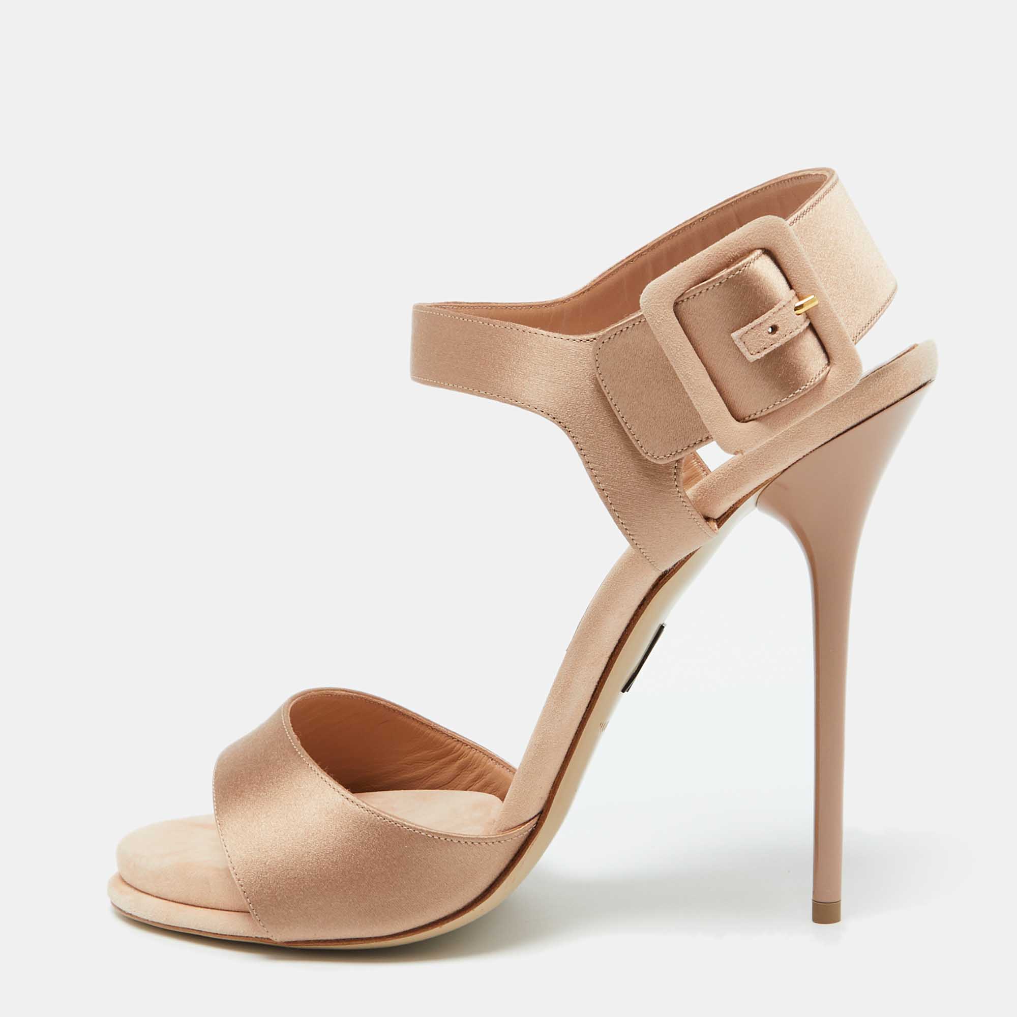 

Paul Andrew Beige Satin Kalida Ankle Strap Sandals Size