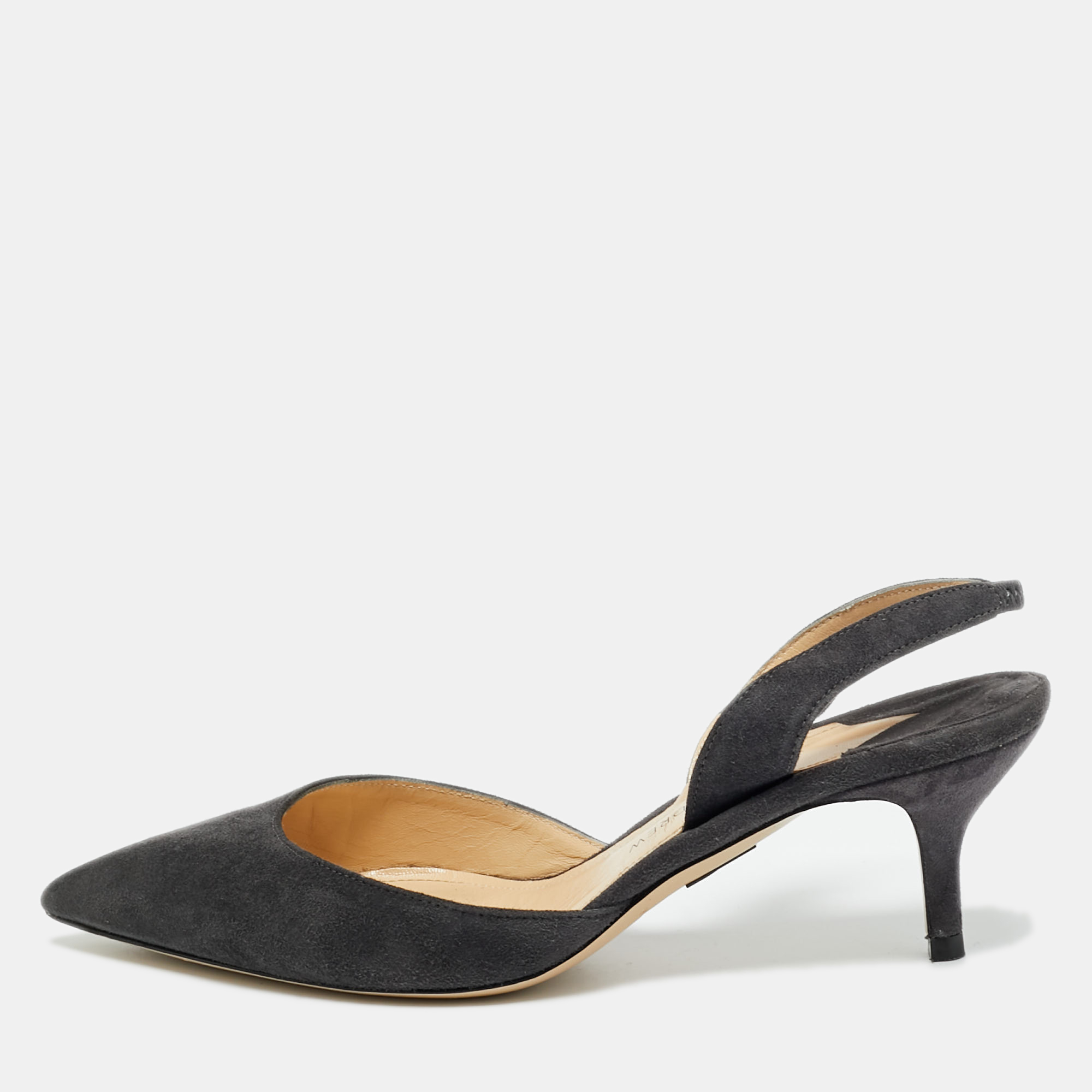 Pre-owned Paul Andrew Dark Grey Suede Rhea Slingback Pumps Size 35 In Gray