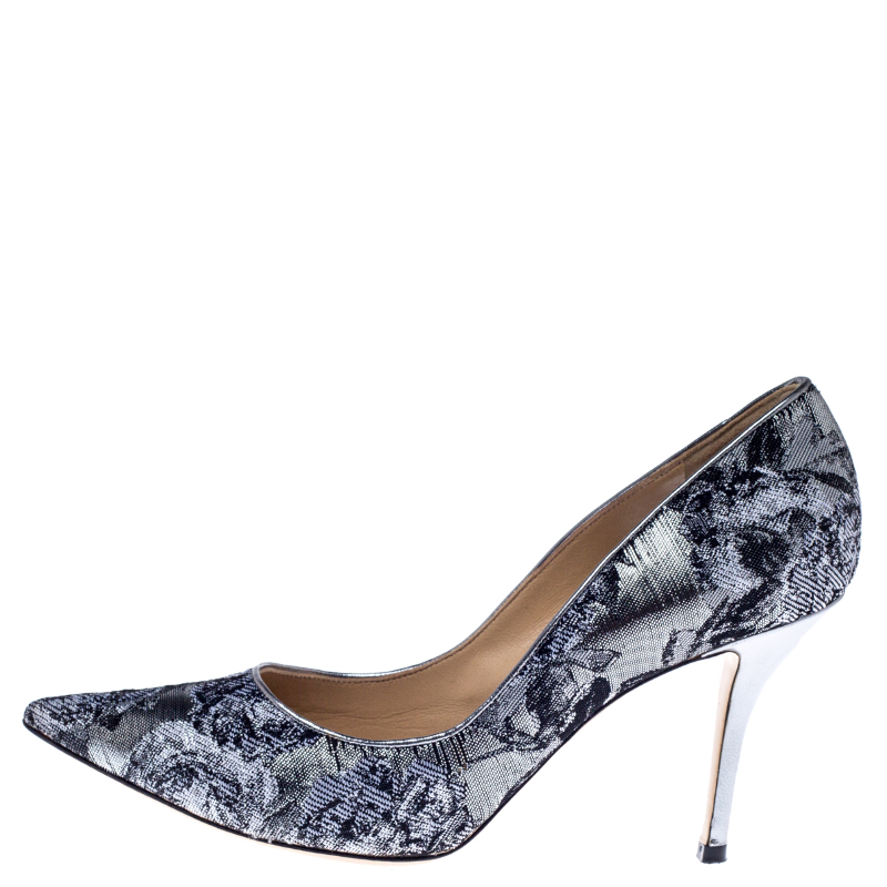 

Paul Andrew Metallic Two Tone Brocade Fabric Pointed Toe Pumps Size, Silver