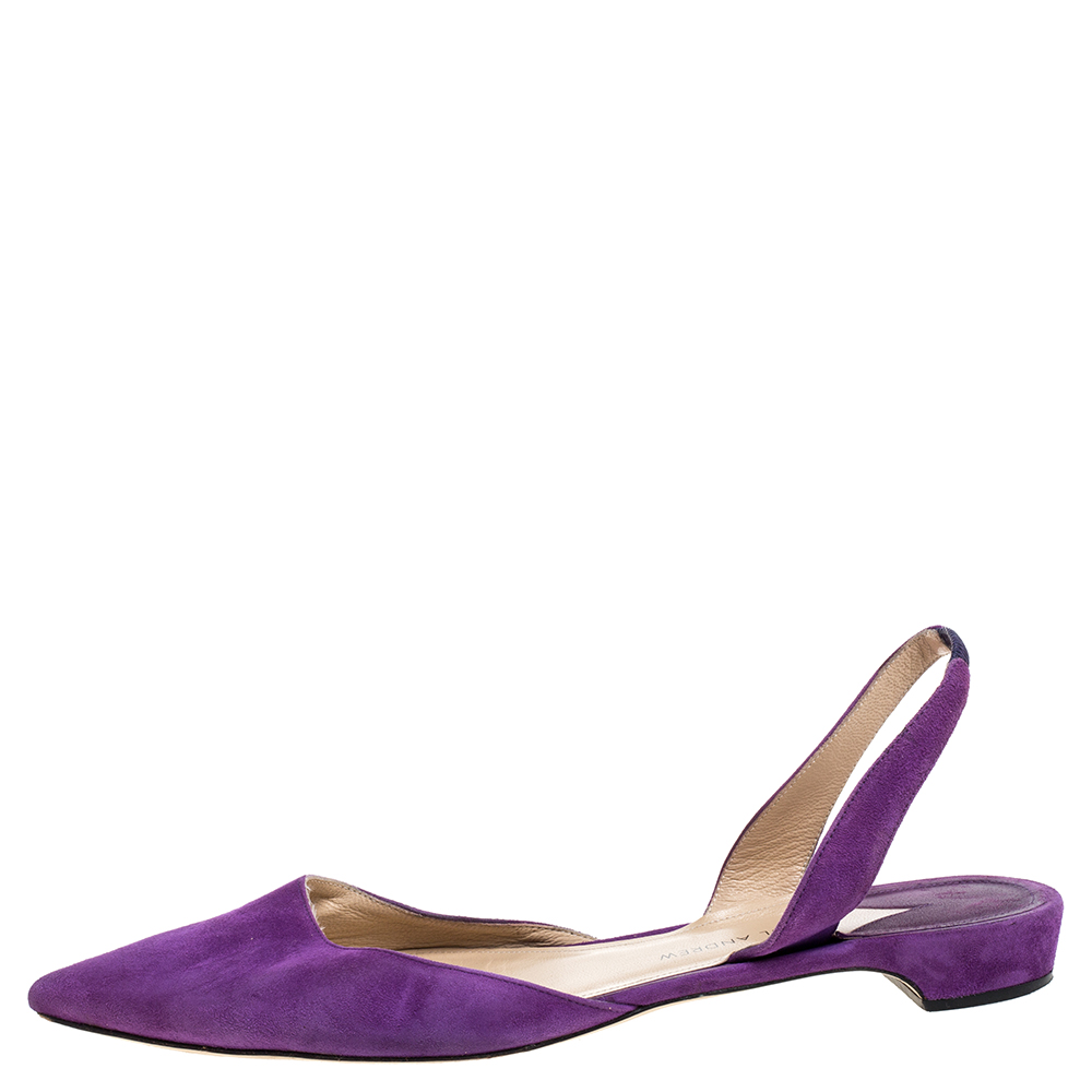 

Paul Andrew Purple Suede Rhea Slingback Flat Sandals Size