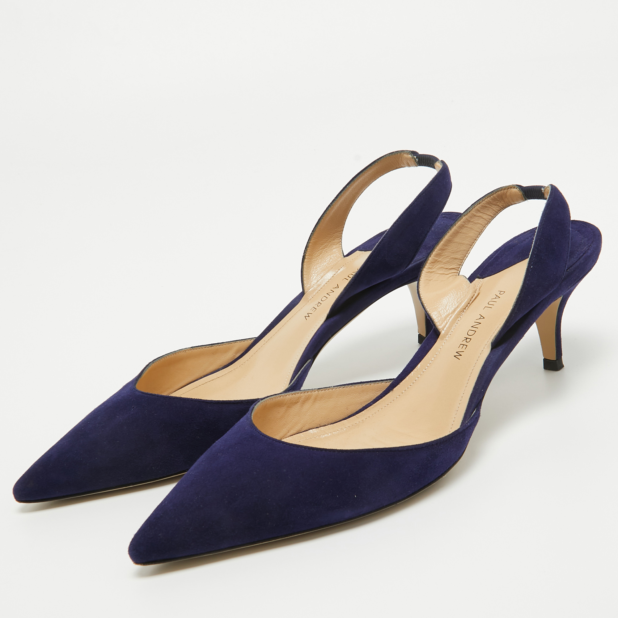 

Paul Andrew Navy Blue Suede Slingback Pumps Size