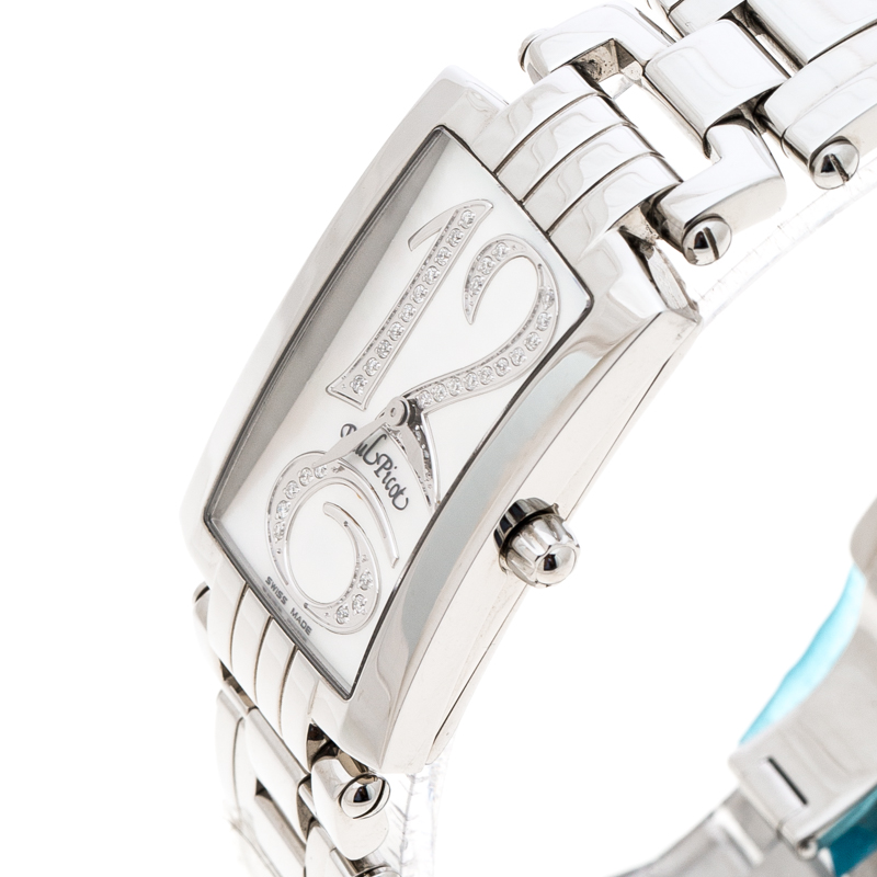 

Paul Picot White Mother of Pearl Stainless Steel Lady Chic Nero Big Diamanti