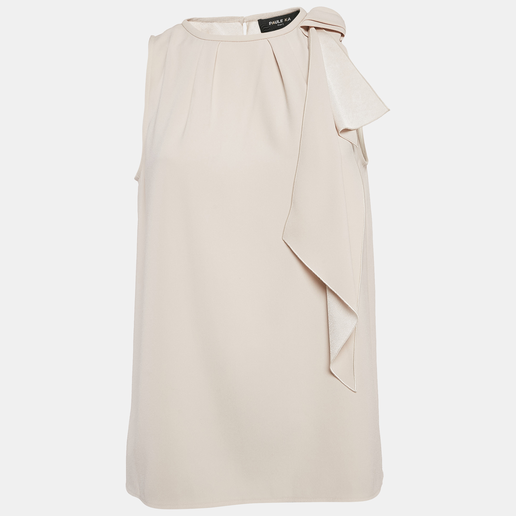 

Paule Ka Beige Satin Bow Detail Sleeveless Top M