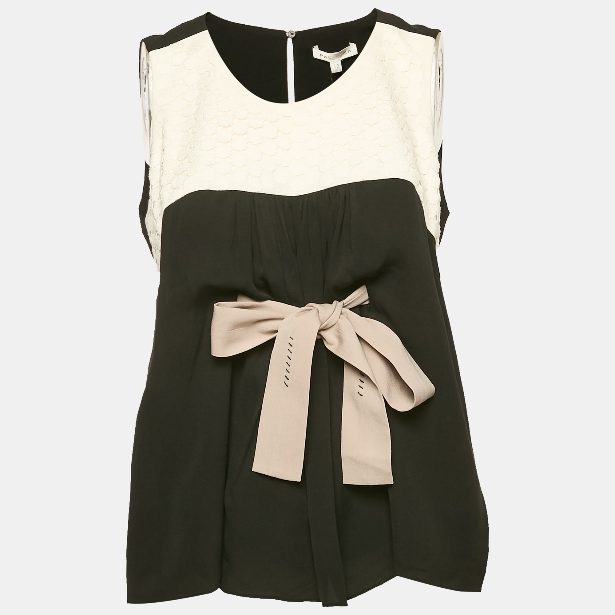 

Paule Ka Black Lace Trim Silk Sleeveless Top L