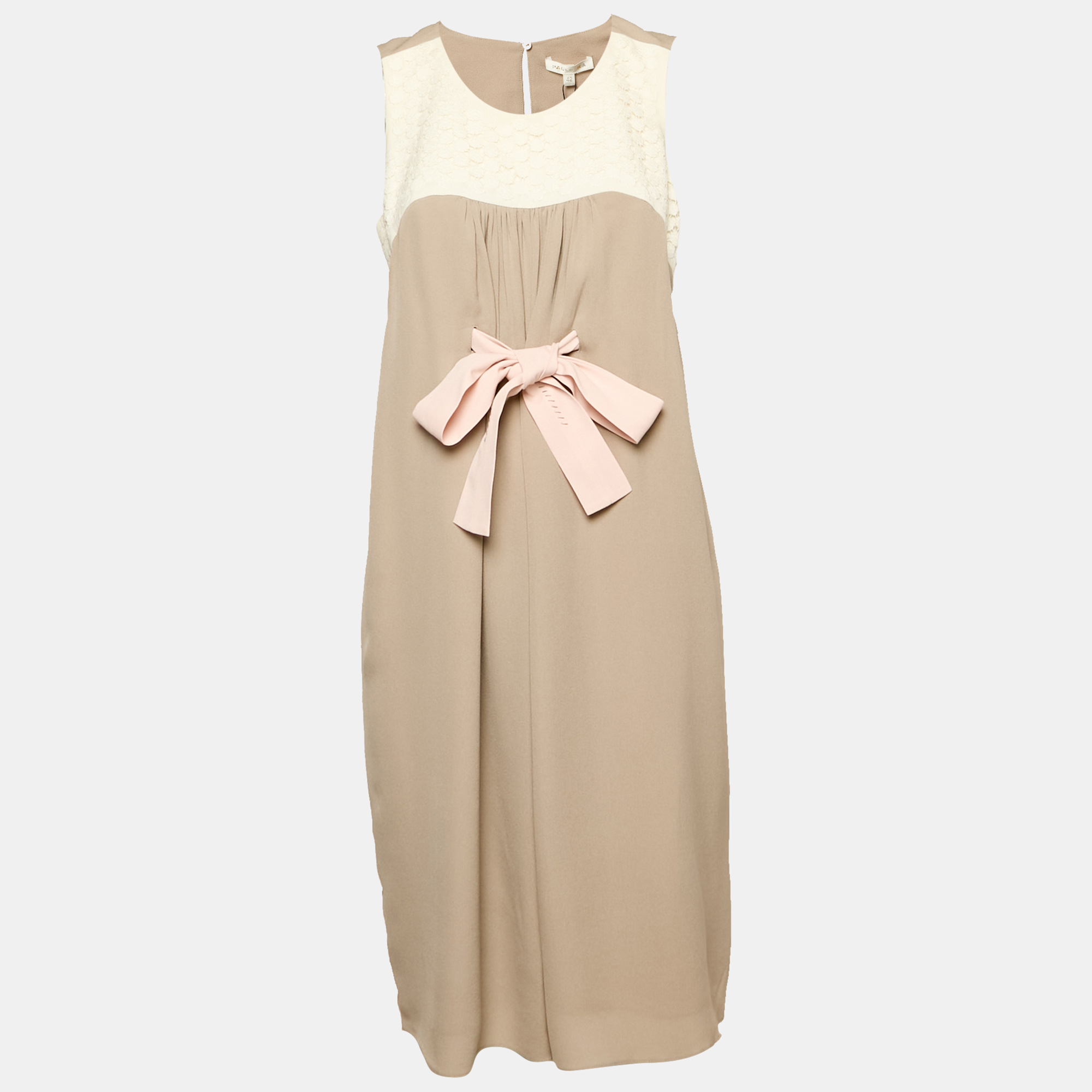 

Paule Ka Grey Lace Trim Silk Sleeveless Shift Dress L