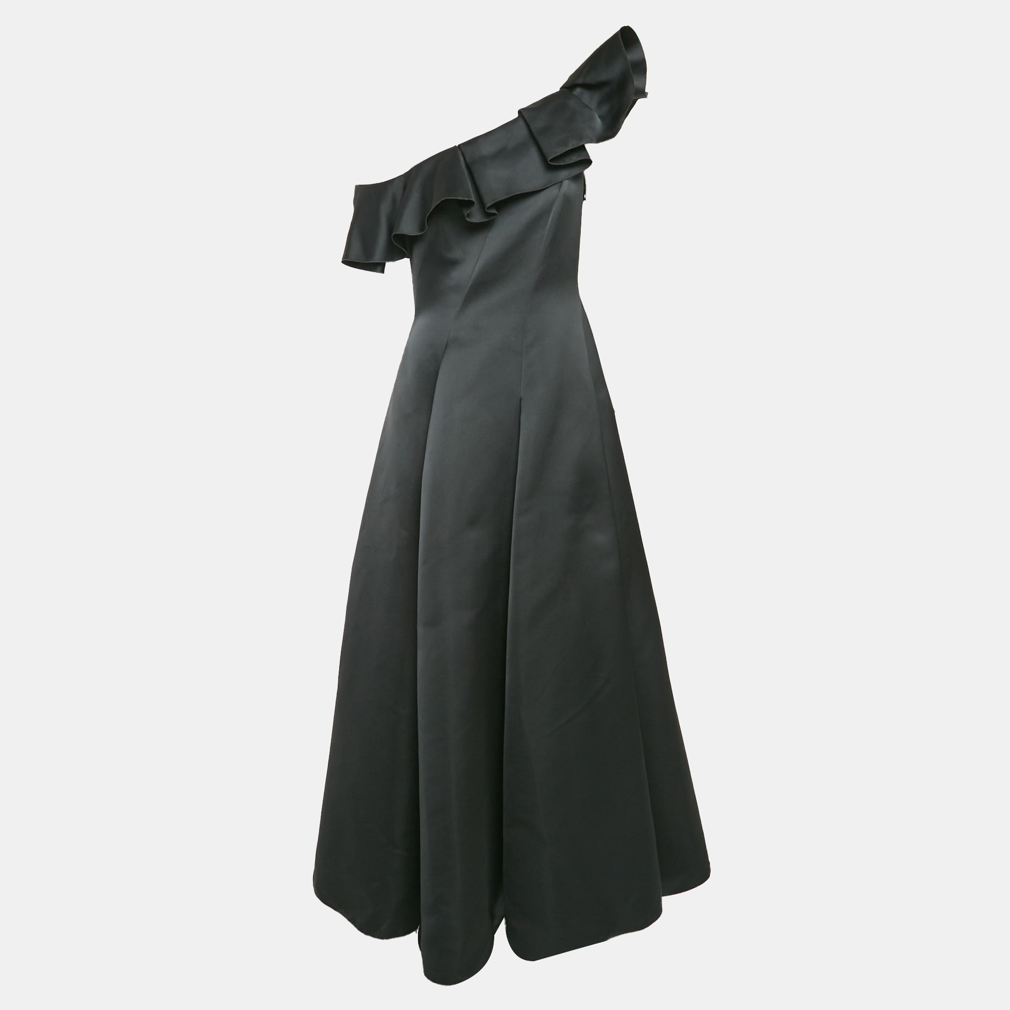 

Paul Ka Black Paneled Satin Ruffle Detail Gown M