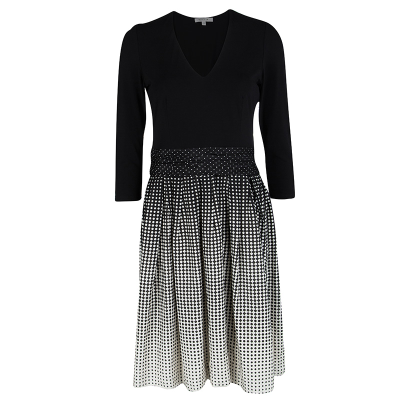 Paule Ka Monochrome Dotted Skirt Detail Long Sleeve Dress S