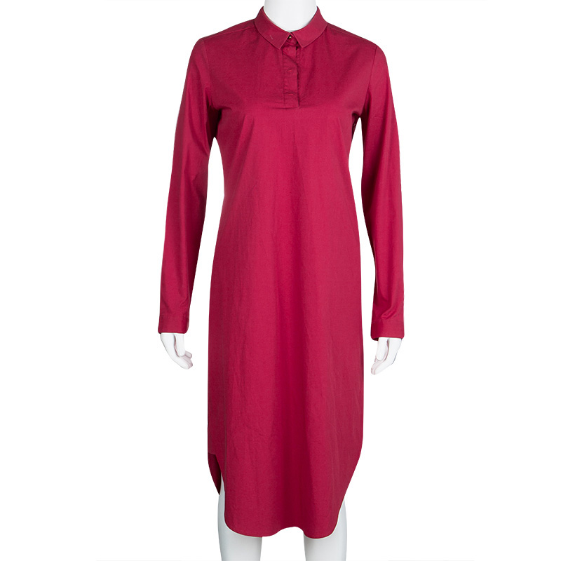 

Paule Ka Red Cotton Long Sleeve Shirt Dress