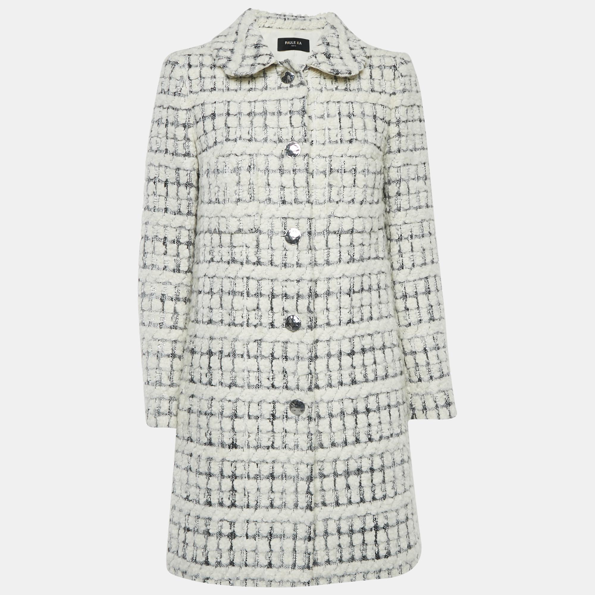 

Paule Ka Off White Tweed Mid-Length Coat M