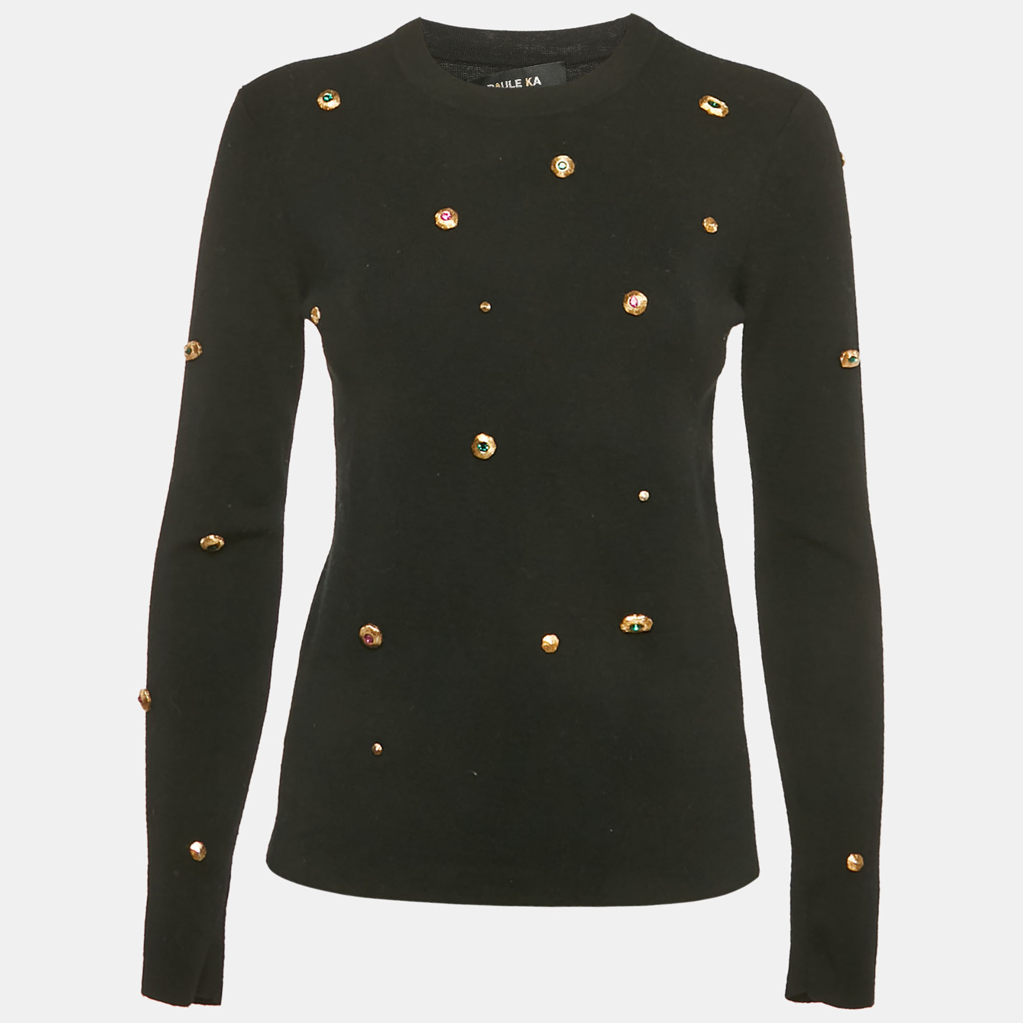Pre-owned Paule Ka Black Wool Knit Embellished Sweater M