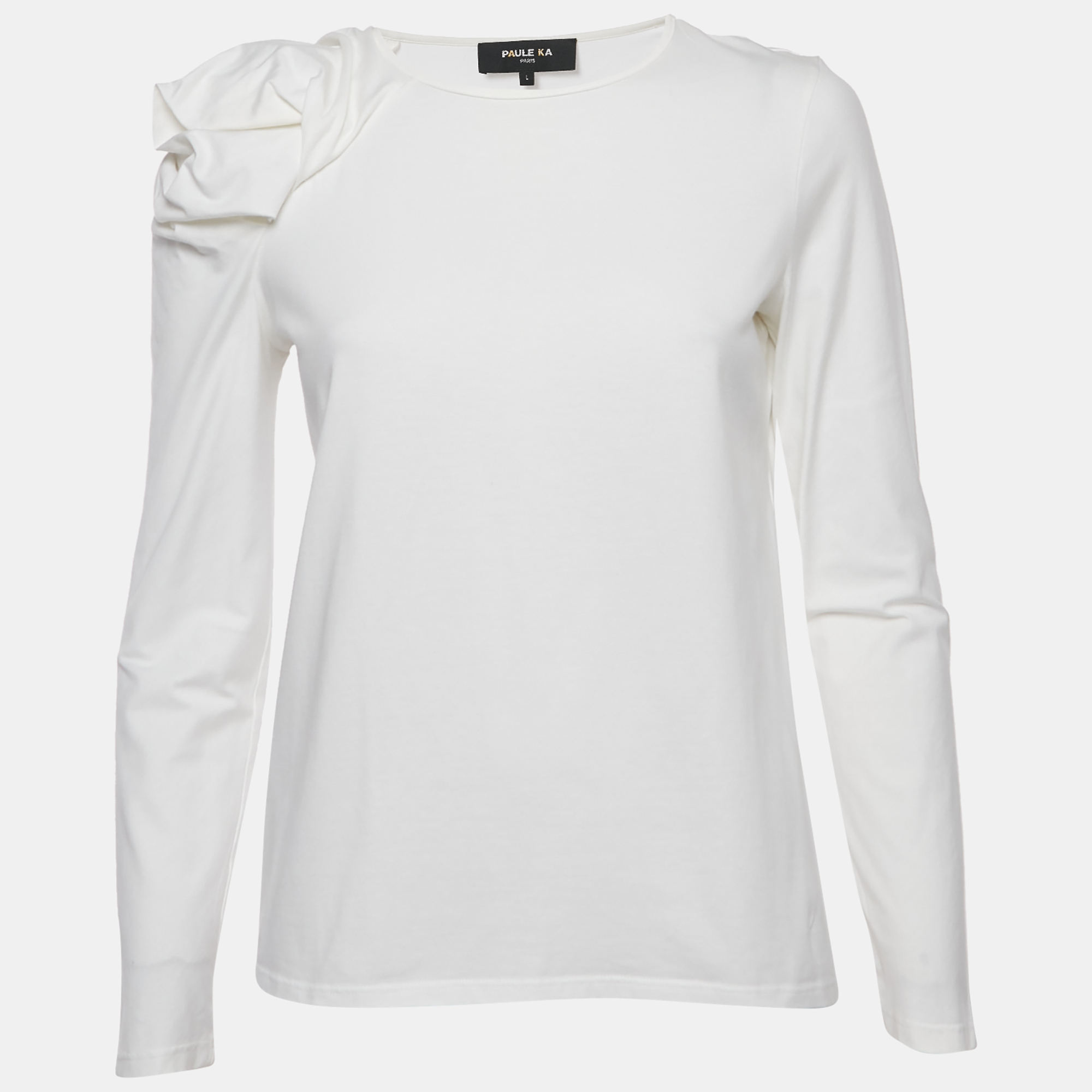 Pre-owned Paule Ka White Jersey Puff Sleeve Top L
