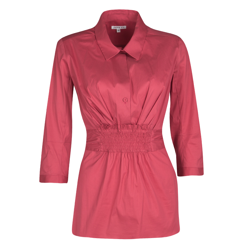 Pre Owned Paule Ka Pink Cotton Smocked Waist Detail Shirt M