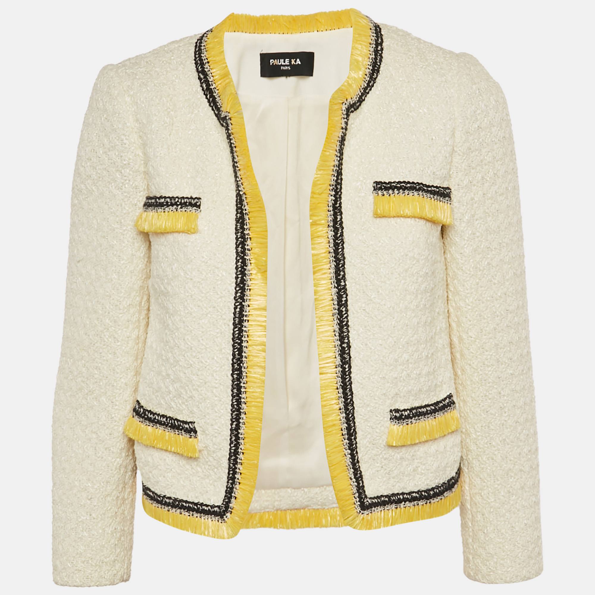 Pre-owned Paule Ka Off-white Textured Cotton Blend Open Front Jacket M