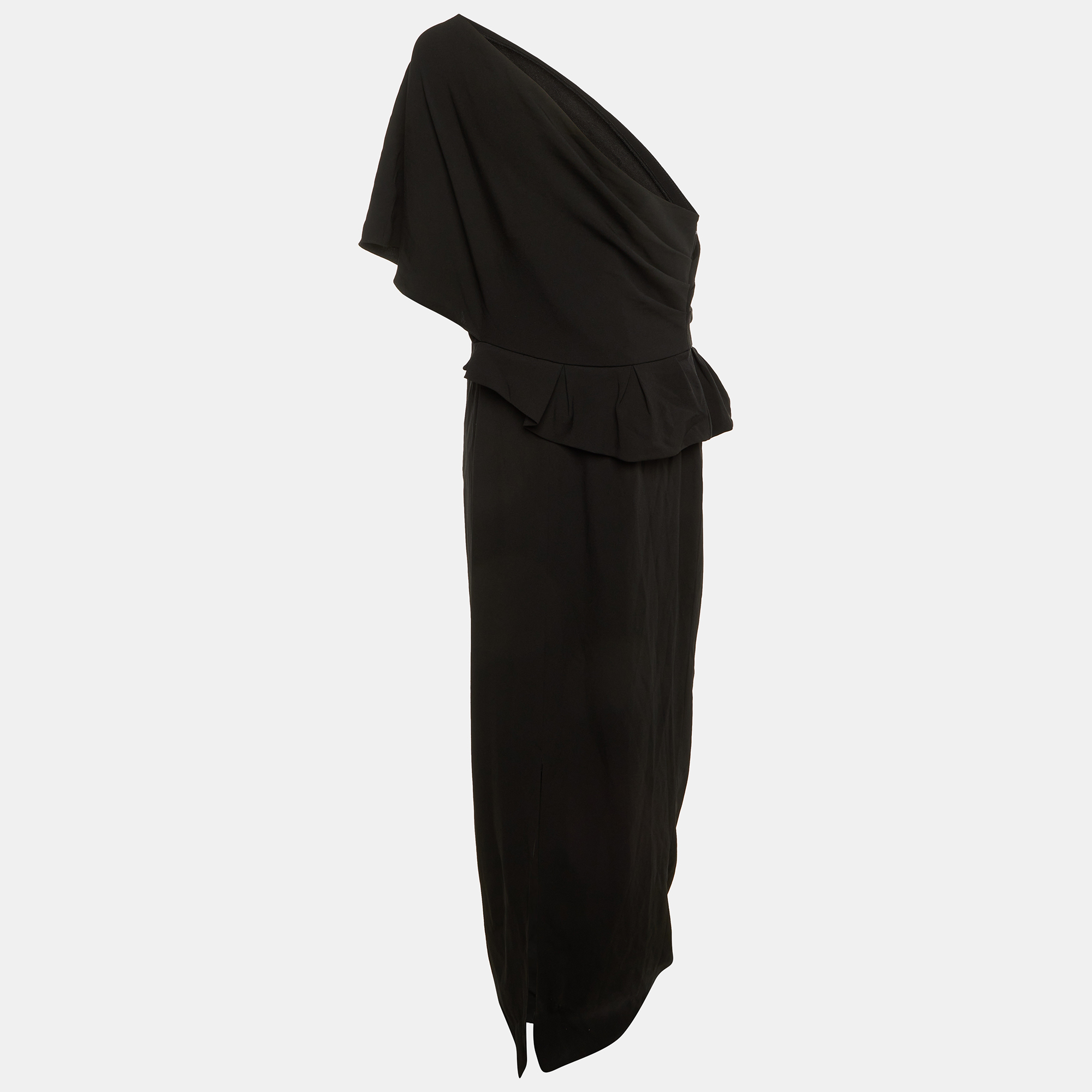 Pre-owned Paule Ka Black Crepe One Shoulder Maxi Dress Xl