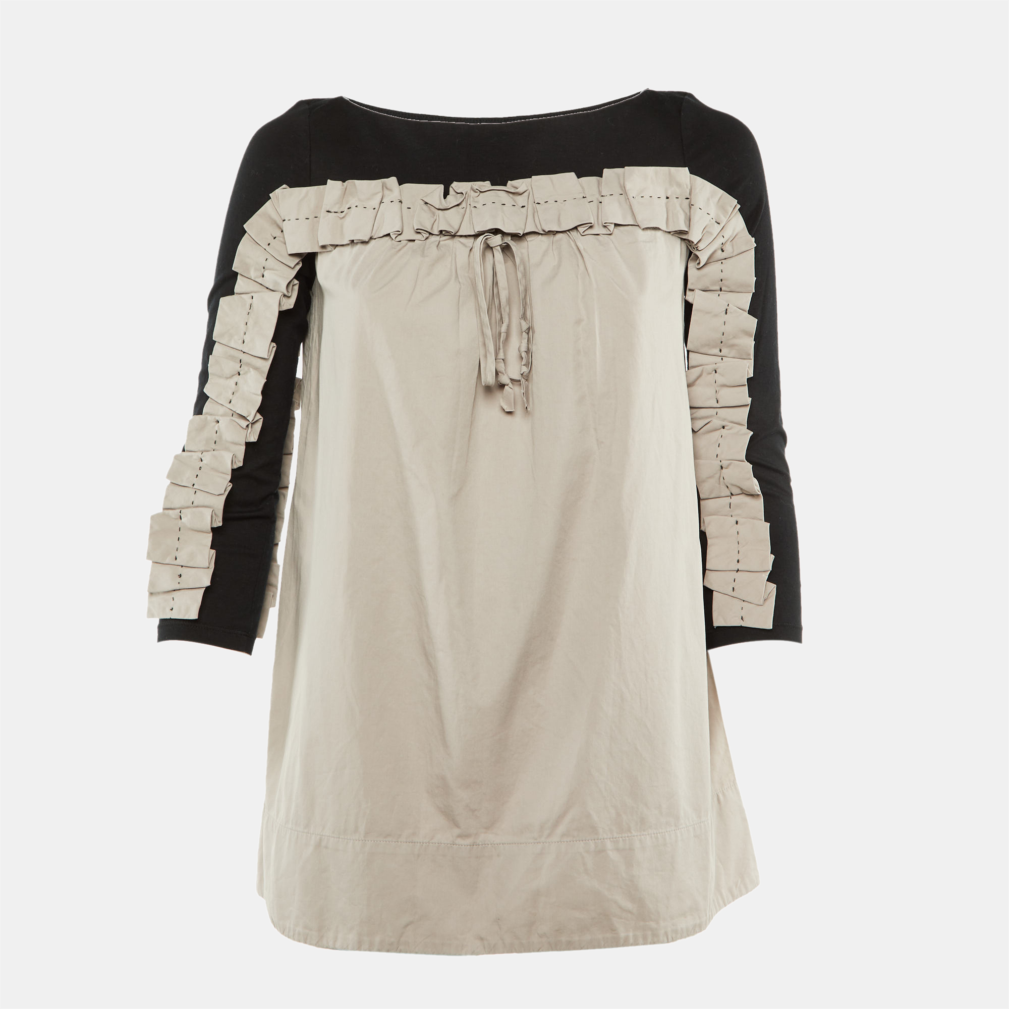 

Paule Ka Black /Beige Cotton Ruched Detail Top S