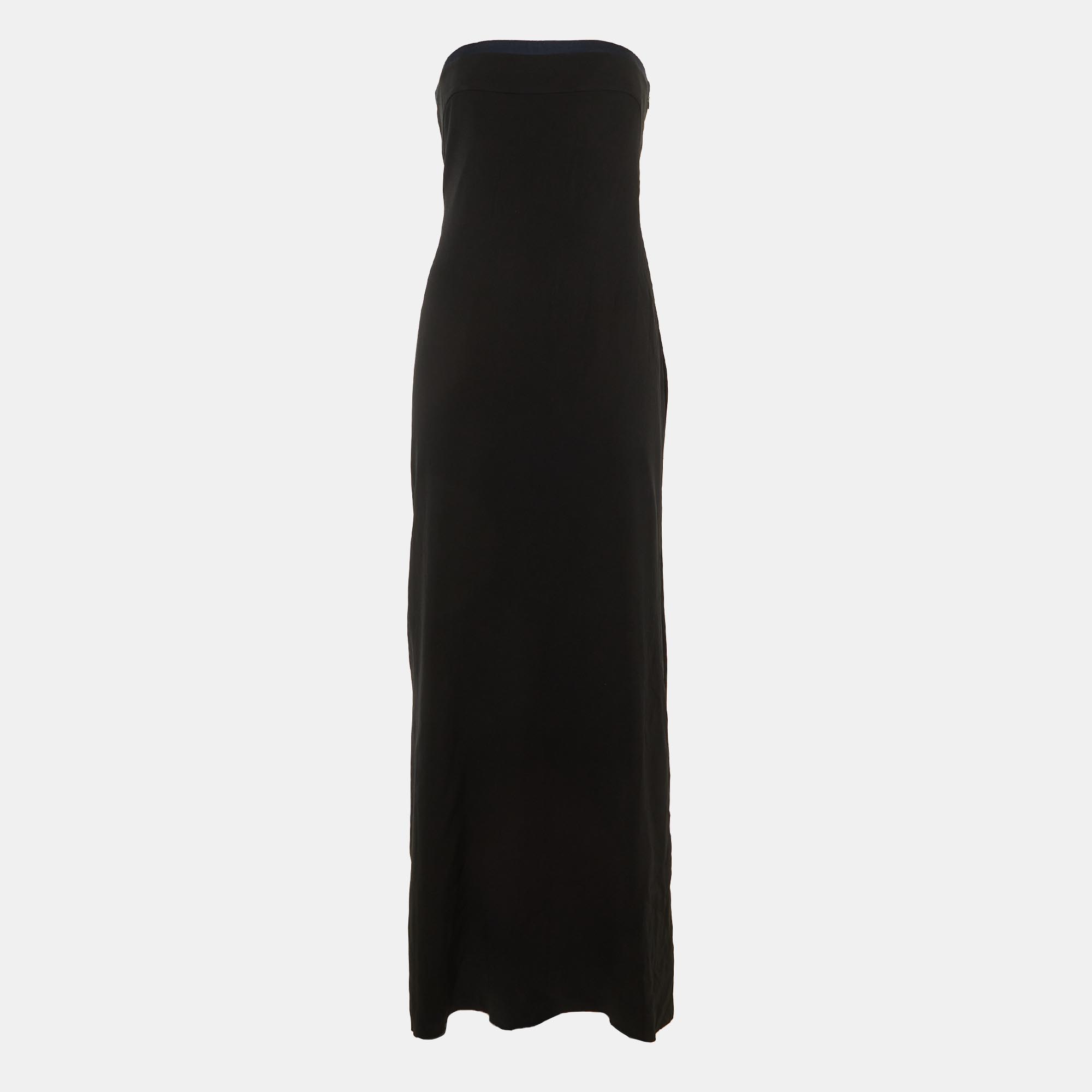 

Paule Ka Black /Navy Blue Crepe Bow Detail Strapless Maxi Dress M