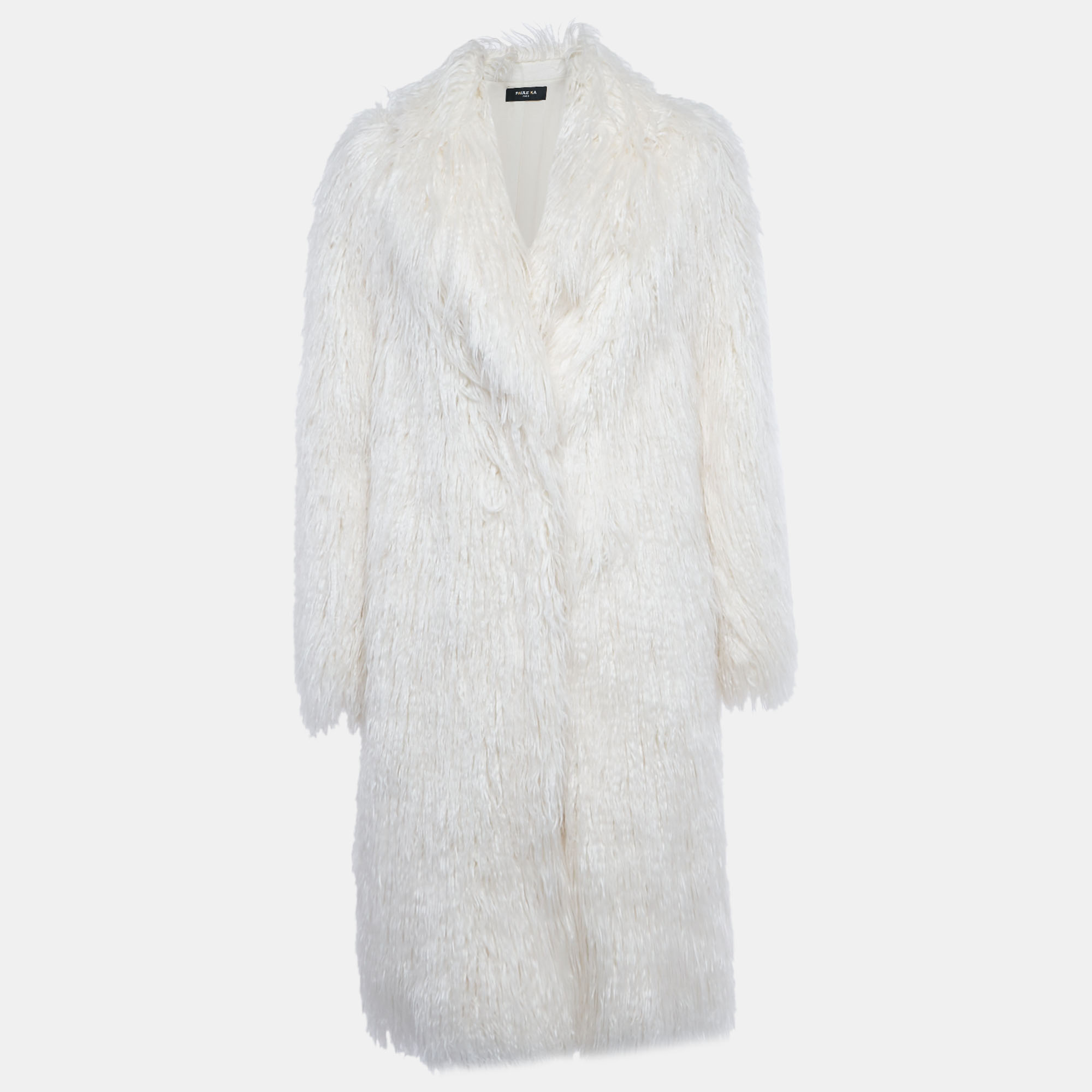 

Paule Ka White Fur Open Front Coat M