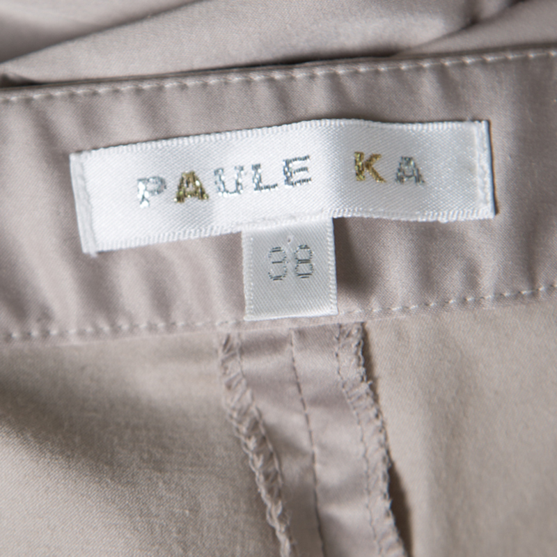 Pre-owned Paule Ka Beige Embroidered Waist Detail Cropped Pants M