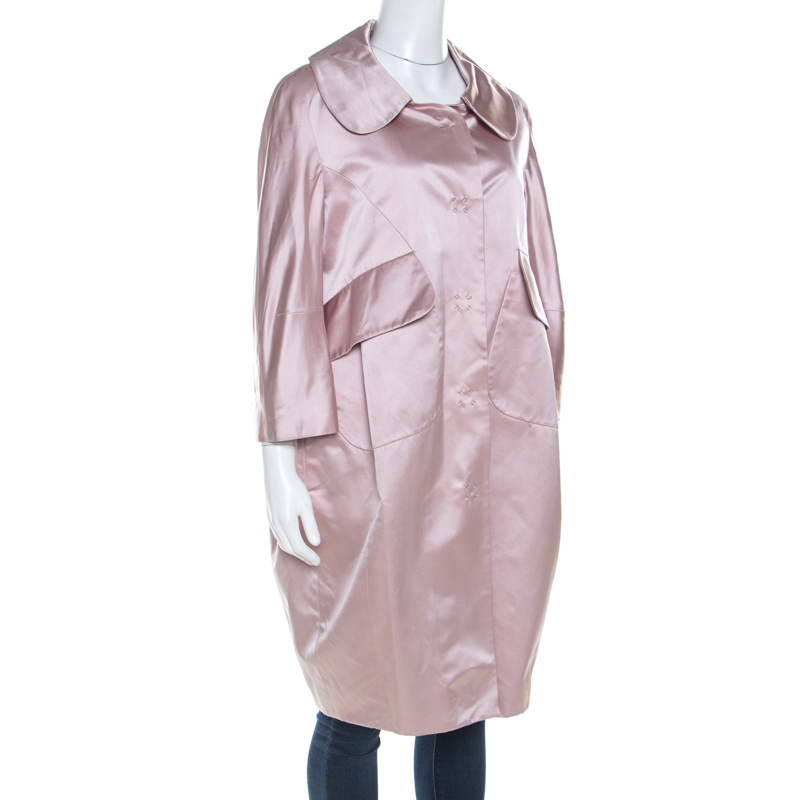 Pre-owned Paule Ka Beige Satin Three Quarter Sleeve Button Front Coat M