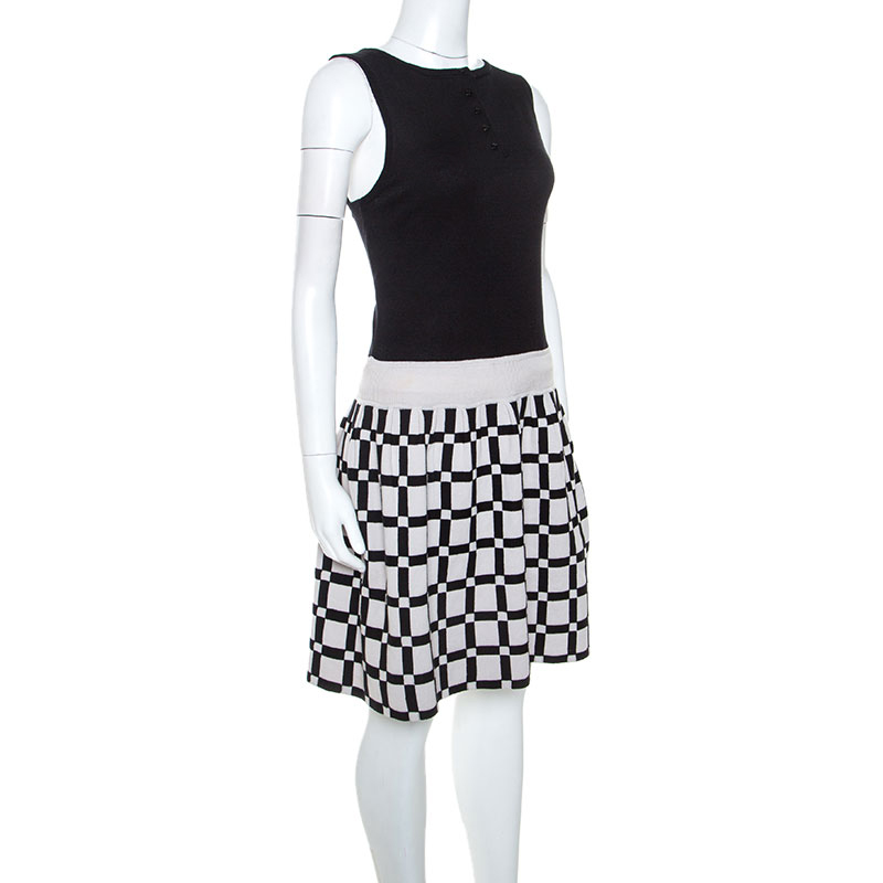 

Paule Ka Monochrome Checked Knit Sleeveless Dress, Black
