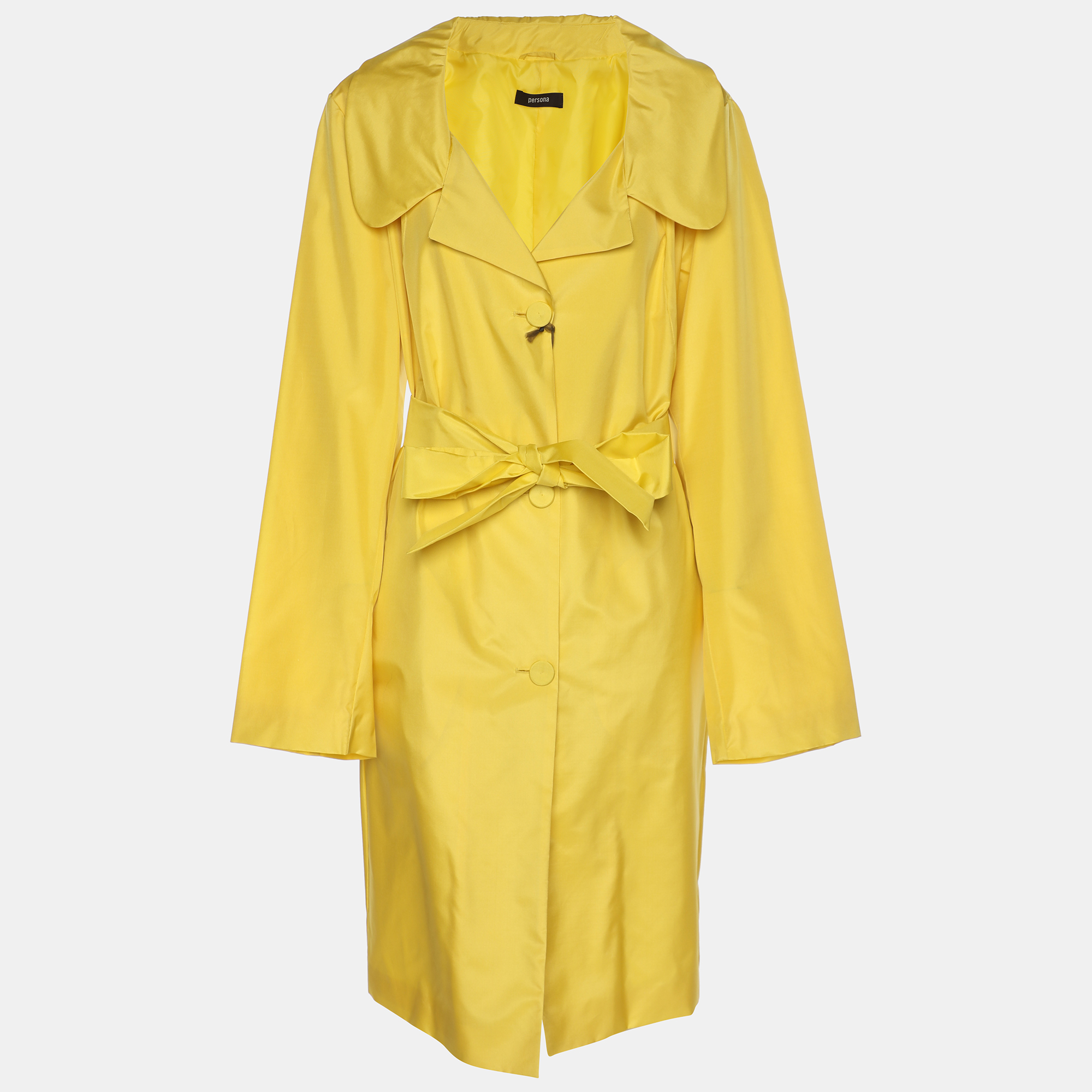 

Persona Yellow Silk Belted Overcoat L