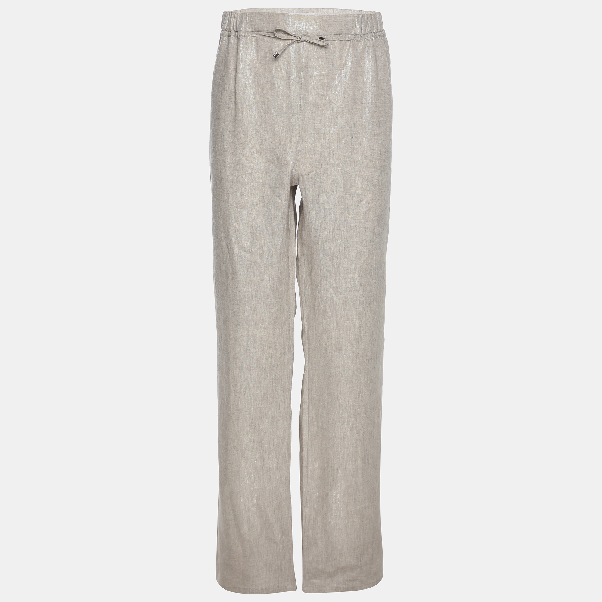 

Persona Metallic Beige Linen Wide Leg Trousers XL