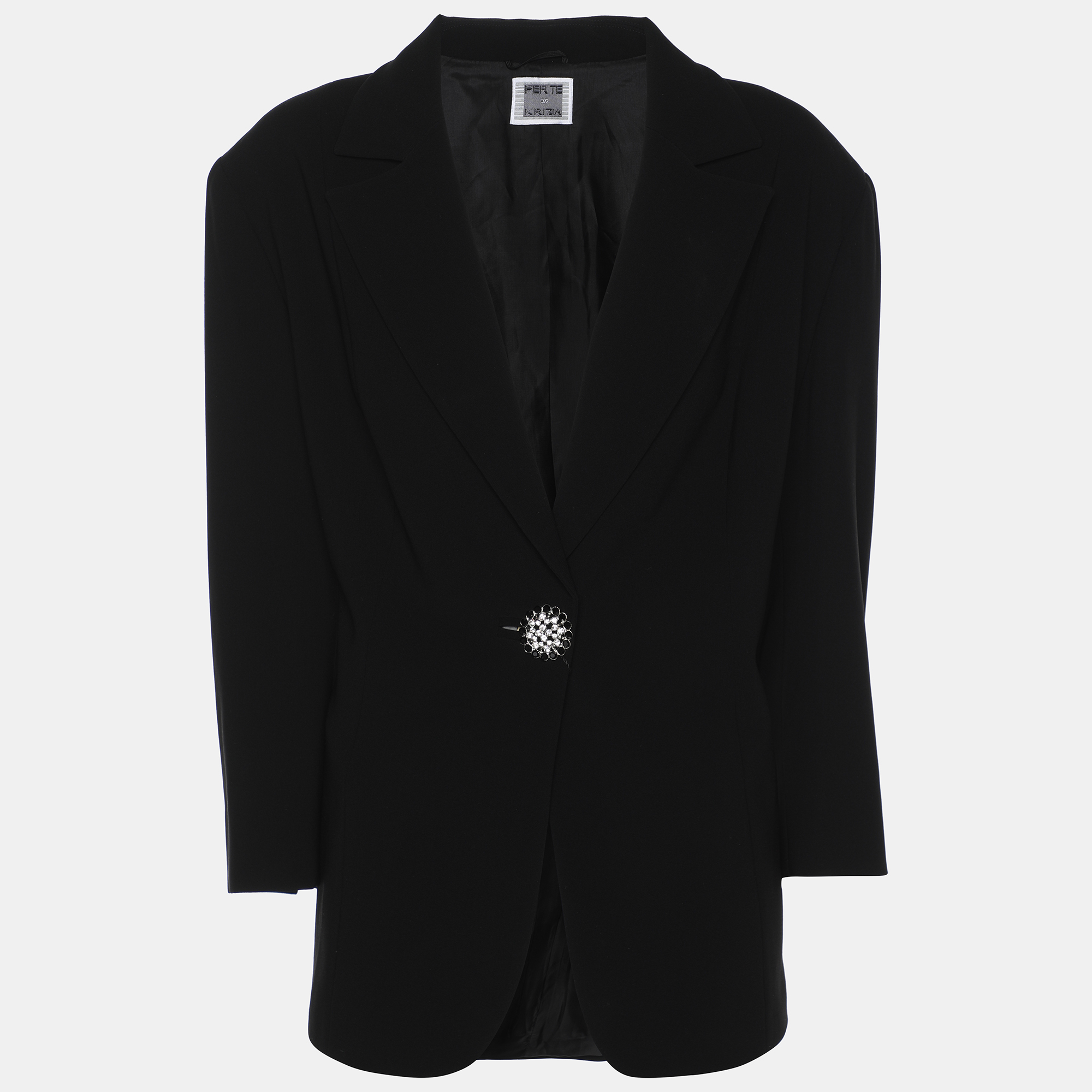

Perte by Krizia Black Crepe Single Breasted Blazer XL