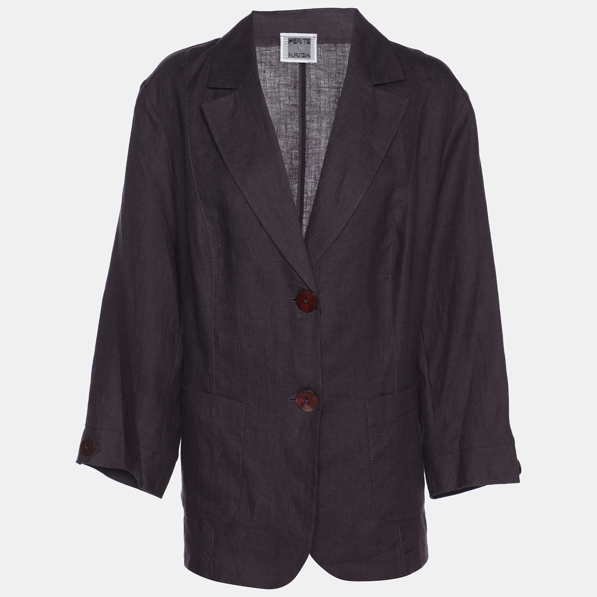 

Perte by Krizia Purple Linen Single Breasted Blazer L