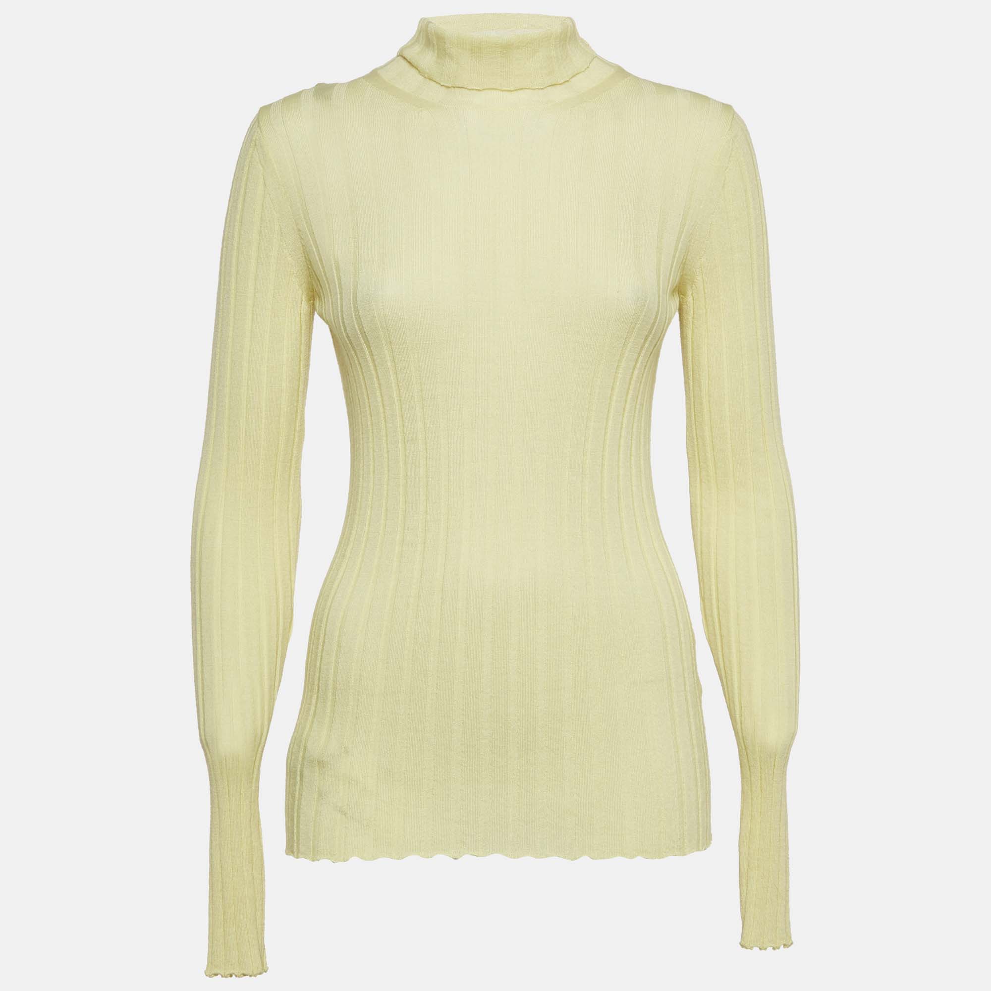 

Petar Petrov Yellow Rib Knit Turtle Neck Sweater S