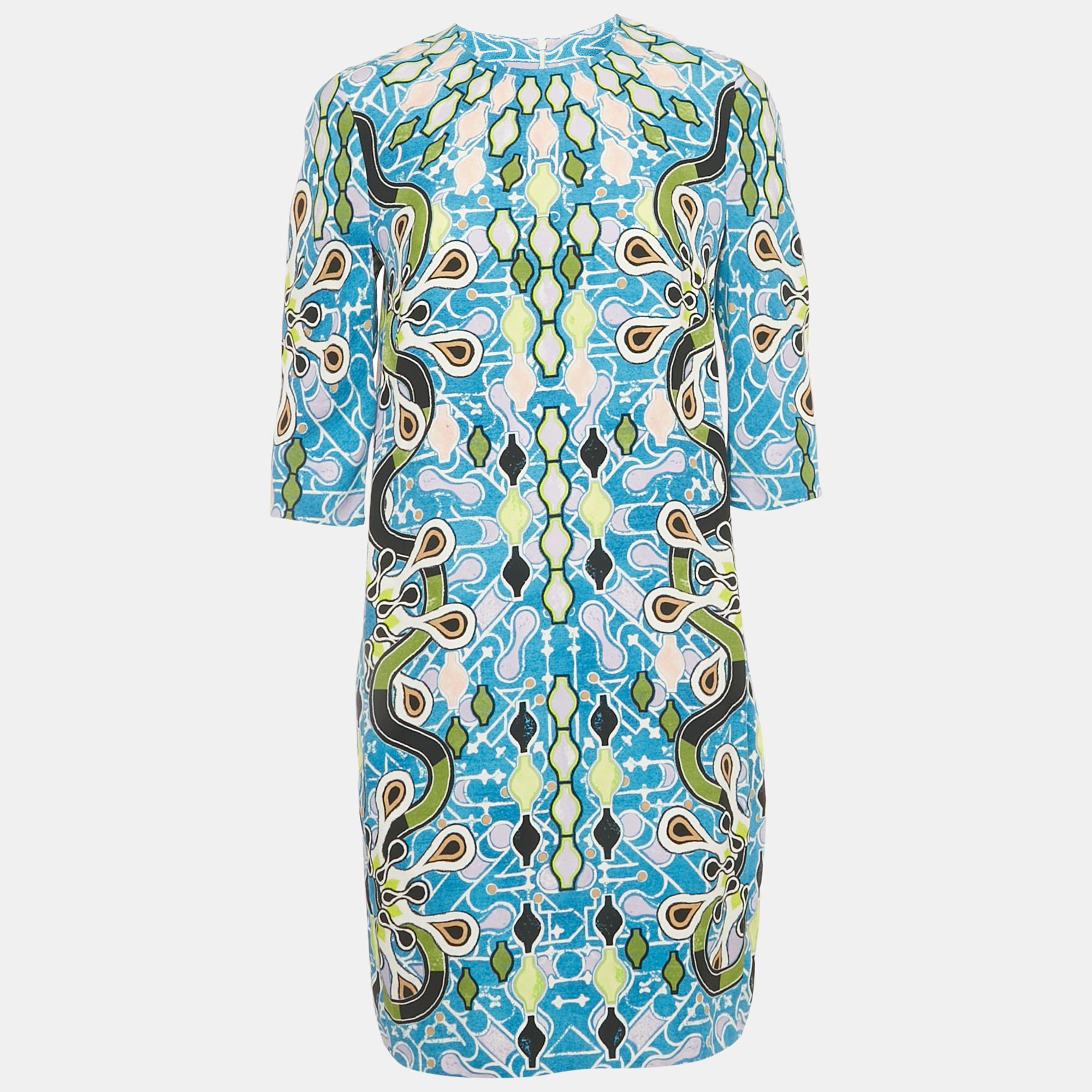 Pre-owned Peter Pilotto Blue Printed Crepe Cube Dress M