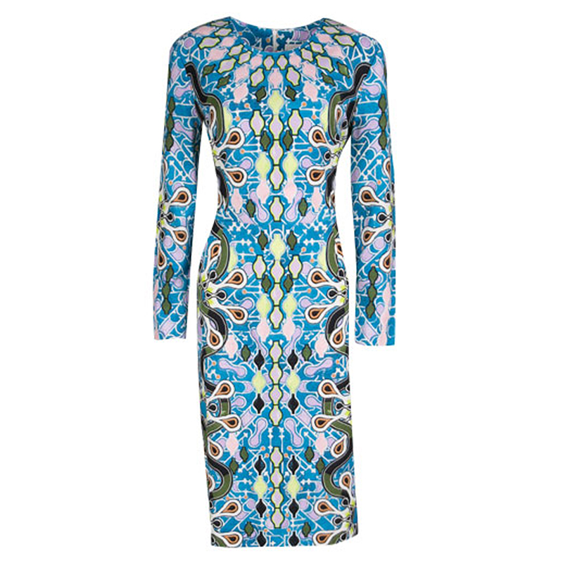 Pre Owned Peter Pilotto Graphic Print Compact Jersey Fitted Start Dress L