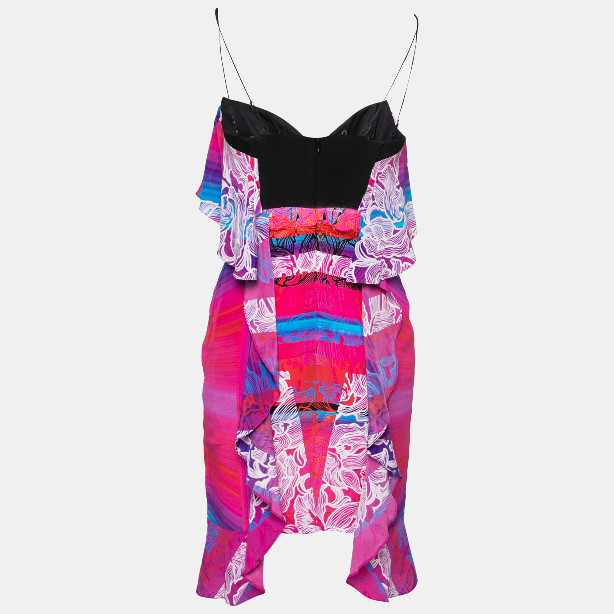 

Peter Pilotto Multicolor Orchid Print Cutout Embroidered Silk Cascade Dress