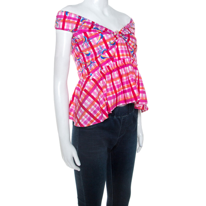 

Peter Pilotto Pink Printed Cotton Poplin Off Shoulder Top