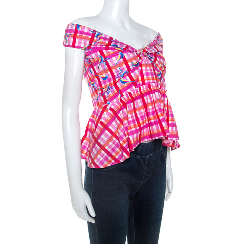 

Peter Pilotto Pink Printed Cotton Poplin Off Shoulder Top