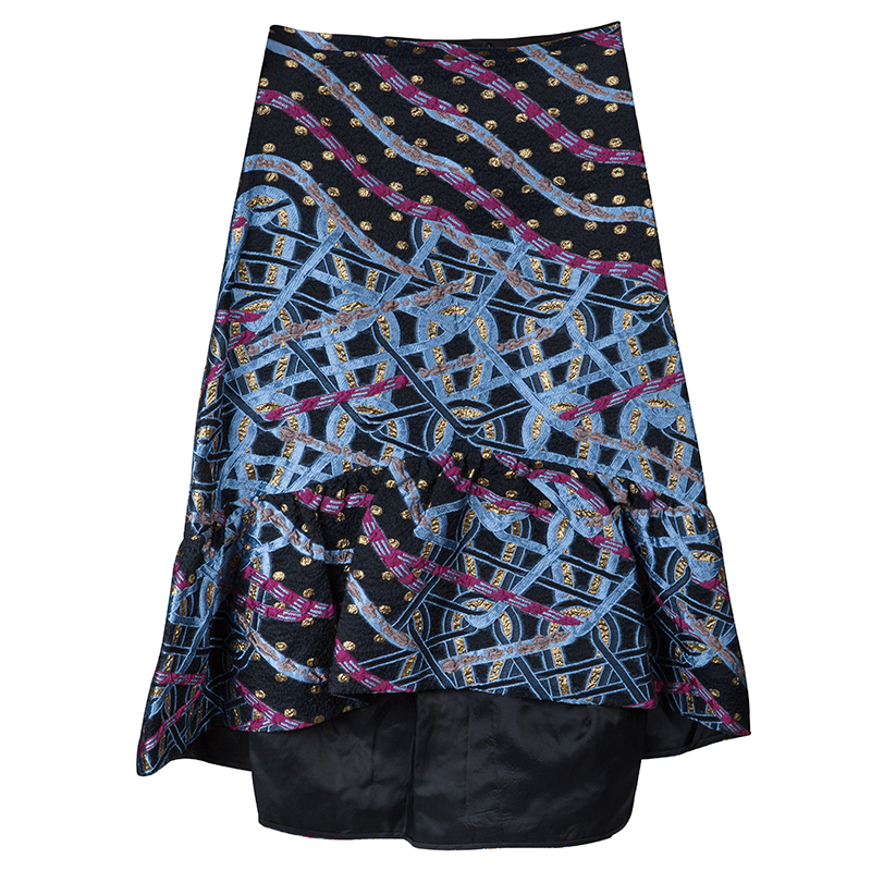 Pre Owned Peter Pilotto Multicolor Wave Jacquard High Low Hem Circuit Skirt S