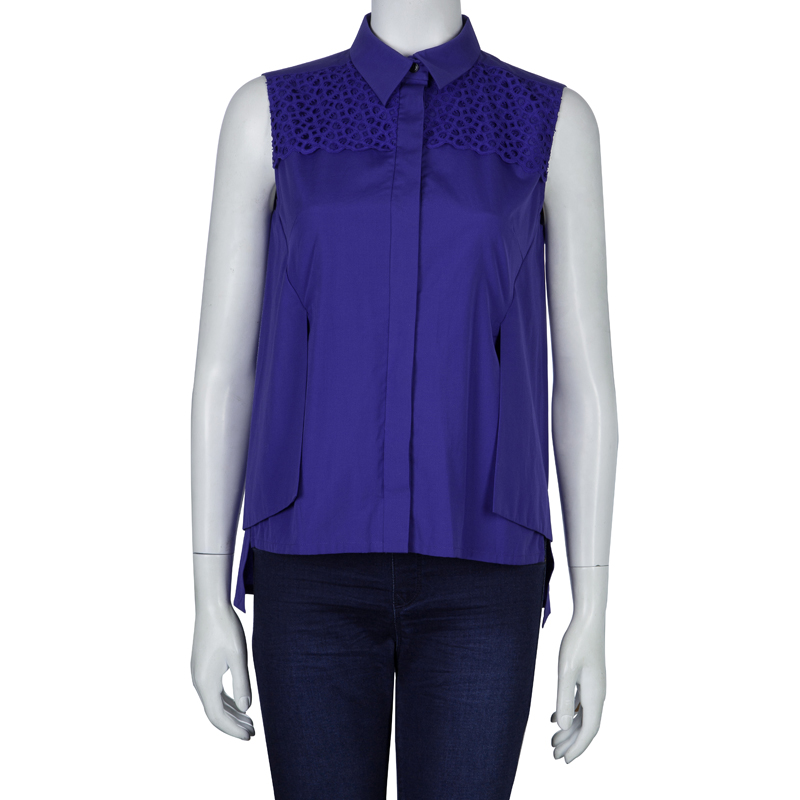 

Peter Pilotto Blue Broderie Anglaise Sleeveless Shirt