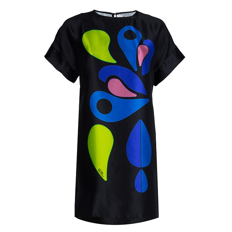 Pre Owned Peter Pilotto Black Abstract Print Mikado Silk Dress S