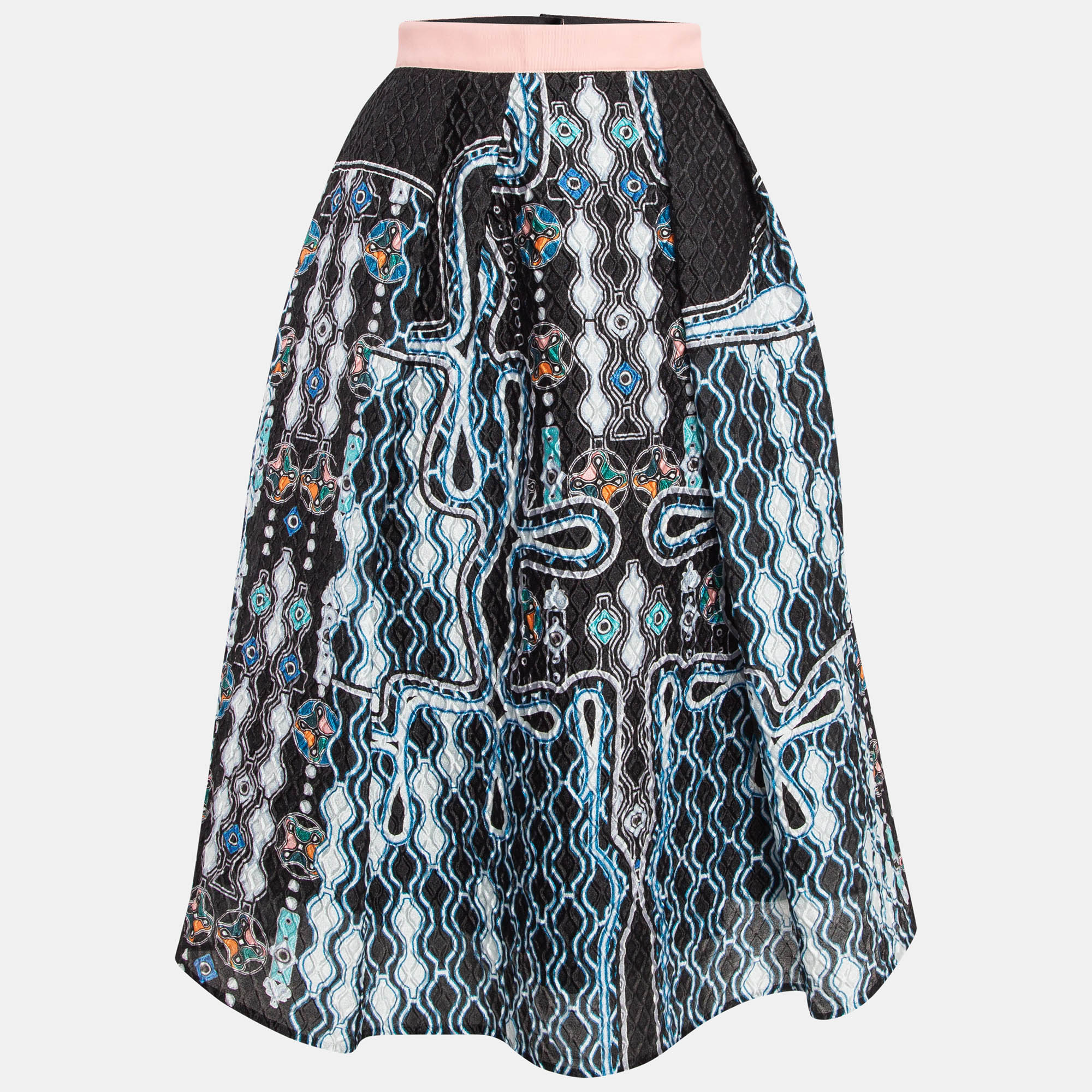 

Peter Pilotto Blue/Multicolor Printed Crepe Midi Skirt S