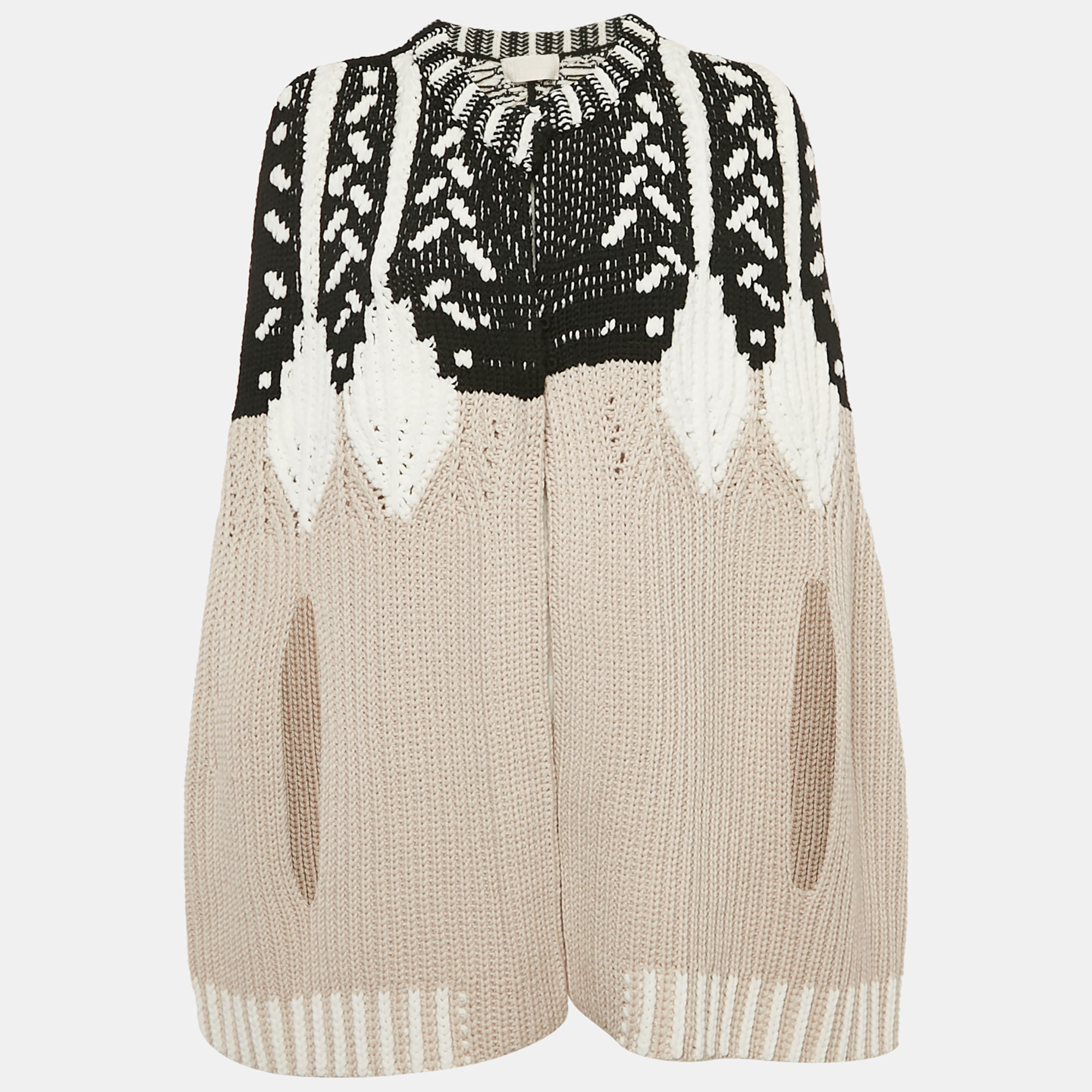 

Peter Pilotto Beige Cable Knit Intarsia Poncho M