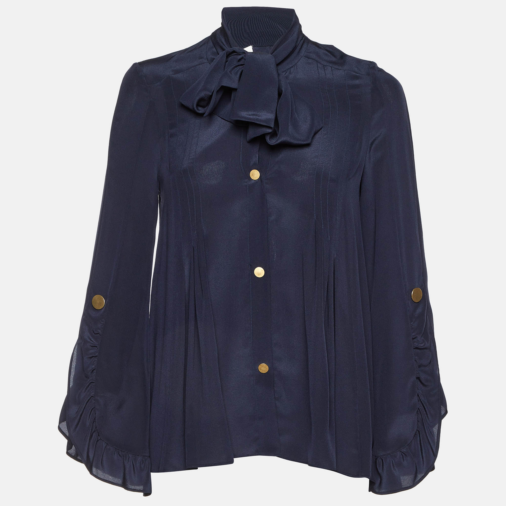 

Peter Pilotto Blue Silk Pleated Blouse S, Navy blue