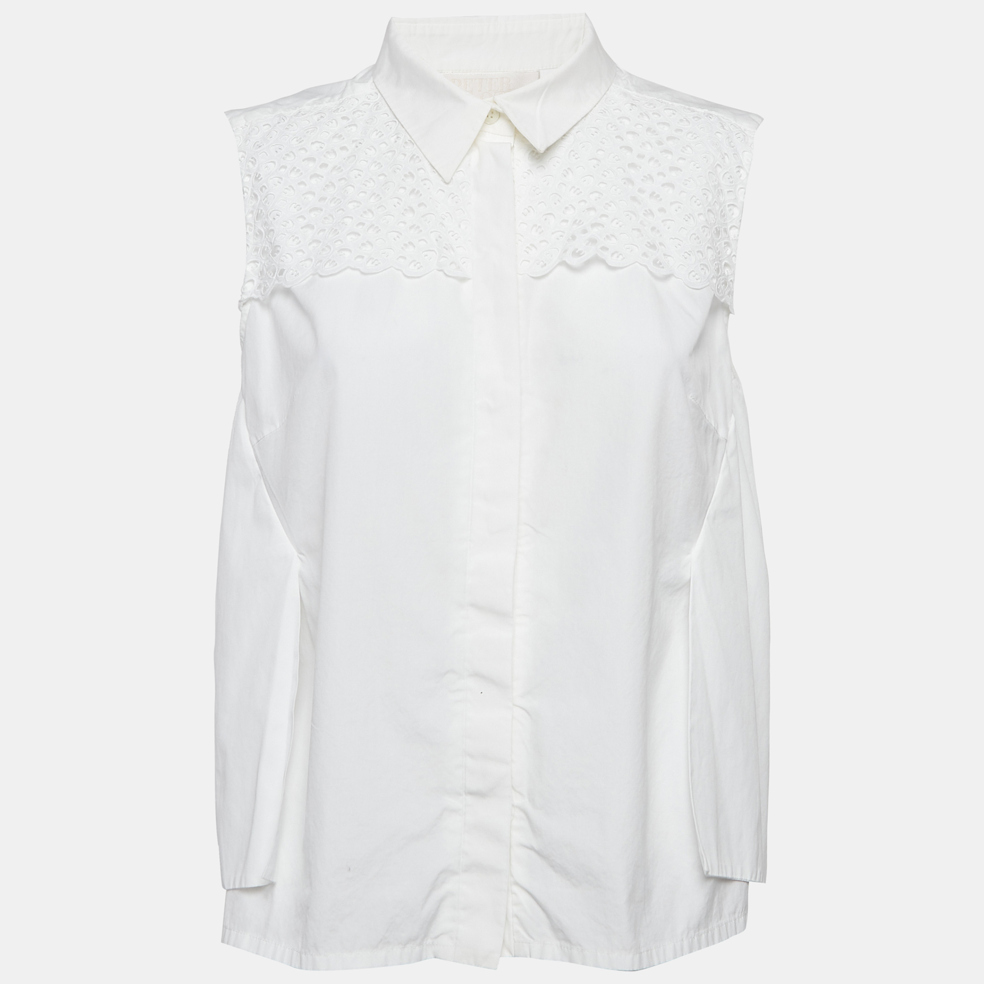

Peter Pilotto White Lace-Trim Cotton Sleeveless Shirt M