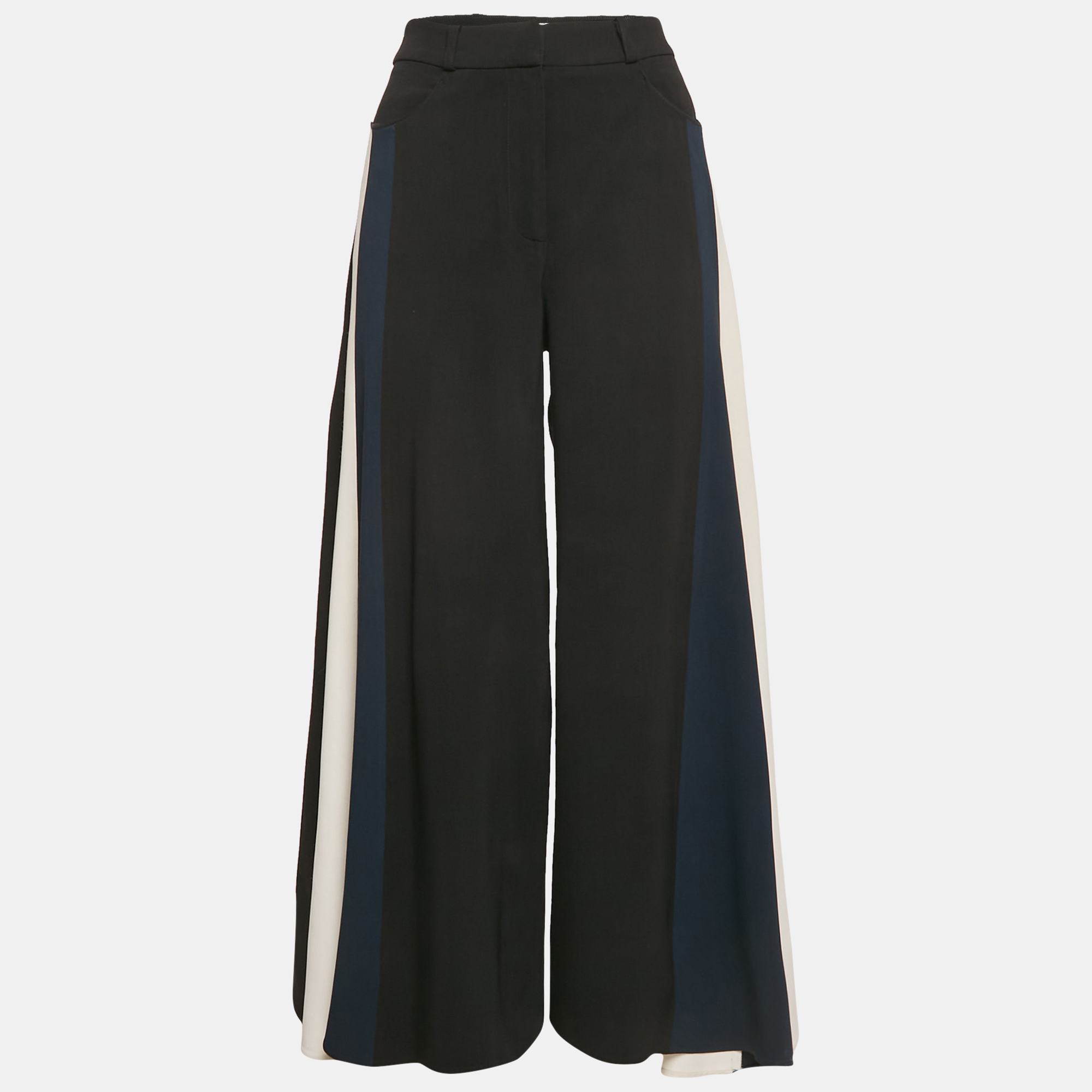 

Peter Pilotto Black Crepe Panel Detail Wide Leg Trousers S