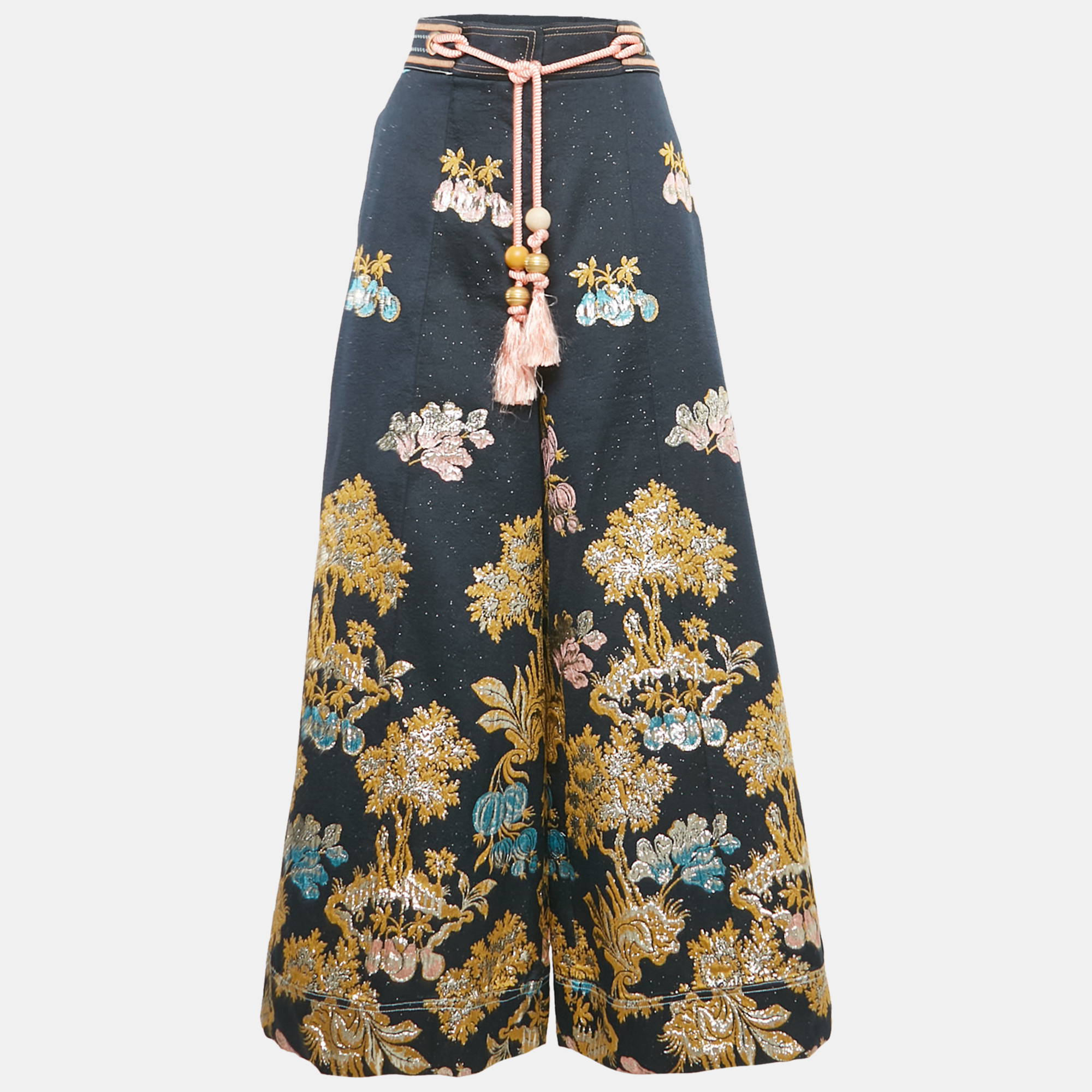 

Peter Pilotto Navy Blue Brocade Wide Leg Pants L