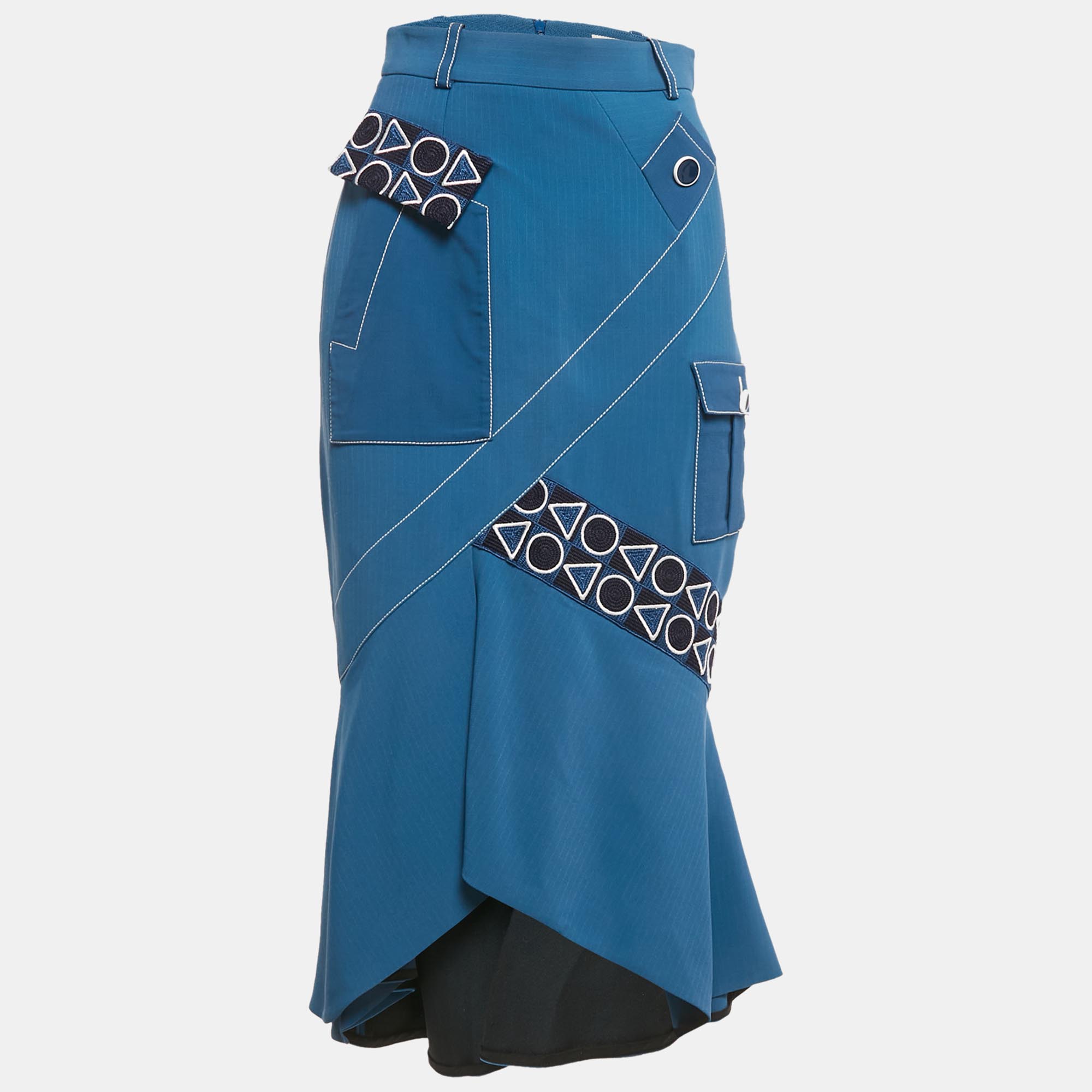 

Peter Pilotto Blue Striped Crepe Lace Trim Short Skirt S