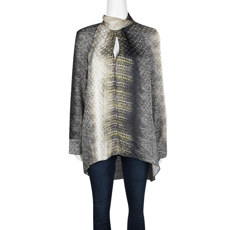 

Peter Pilotto Printed Silk Long Sleeve High Low Top, Multicolor