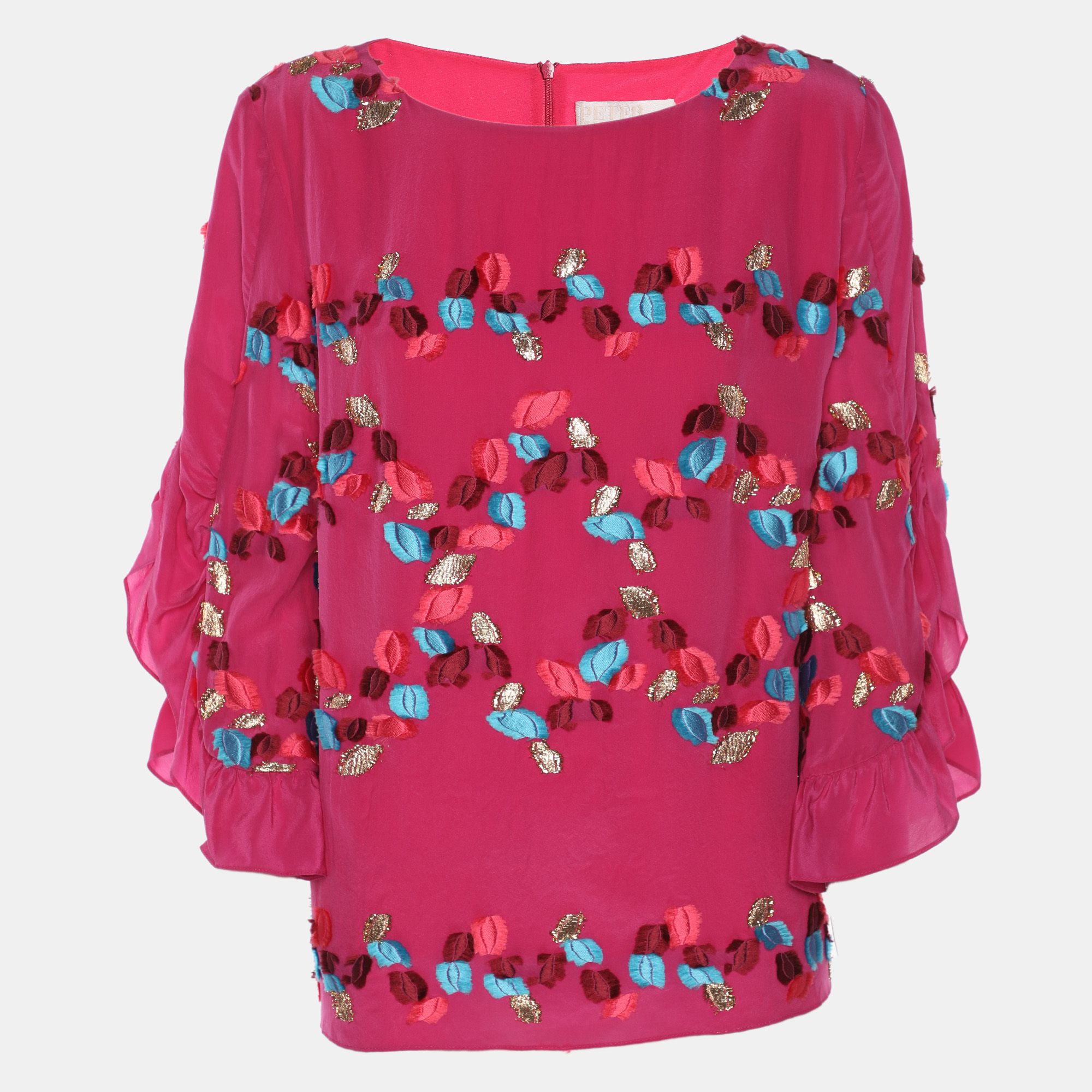 

Peter Pilotto Pink Embroidered Crepe Peplum Tops L
