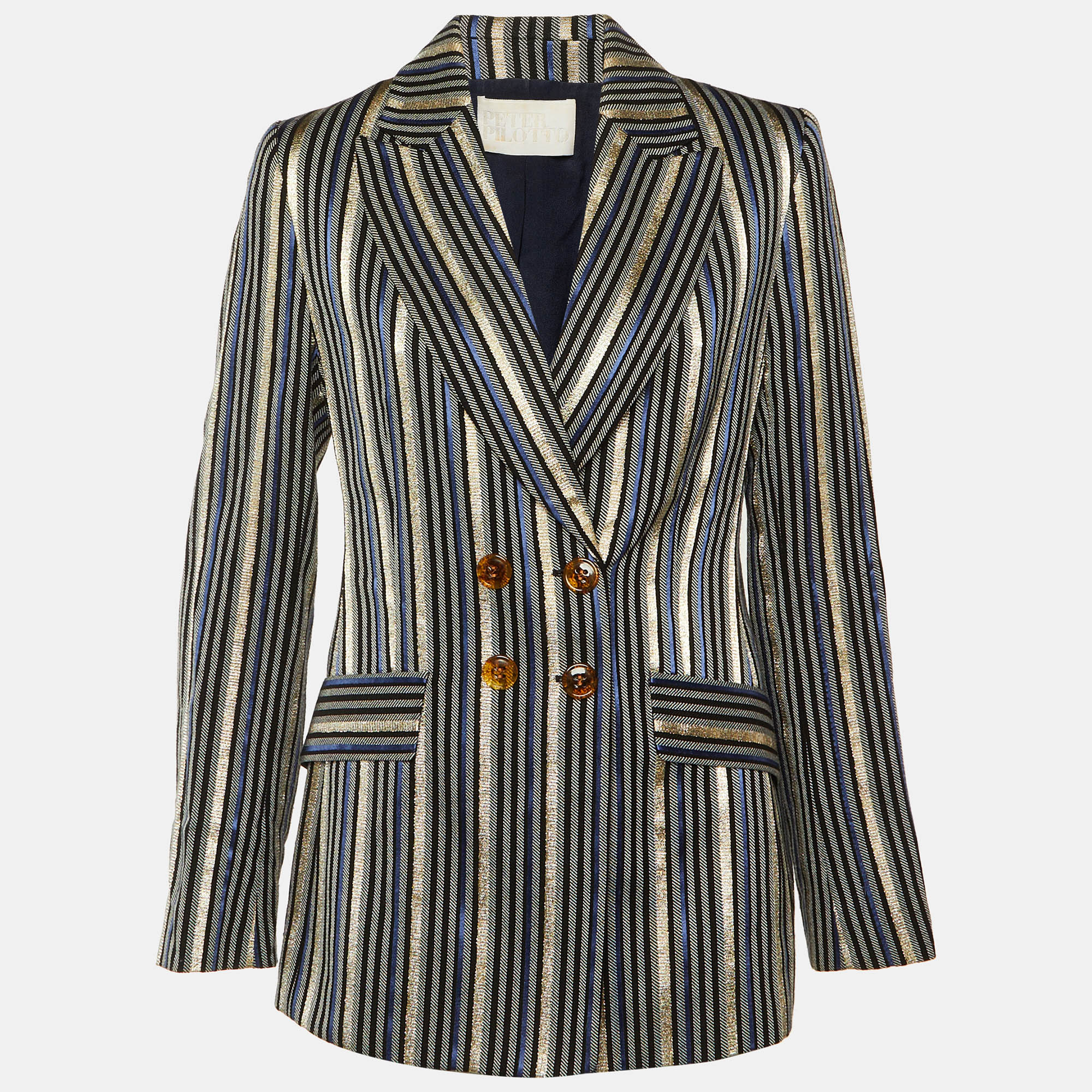 Peter Pilotto Blue Metallic Striped Double Breasted Blazer M