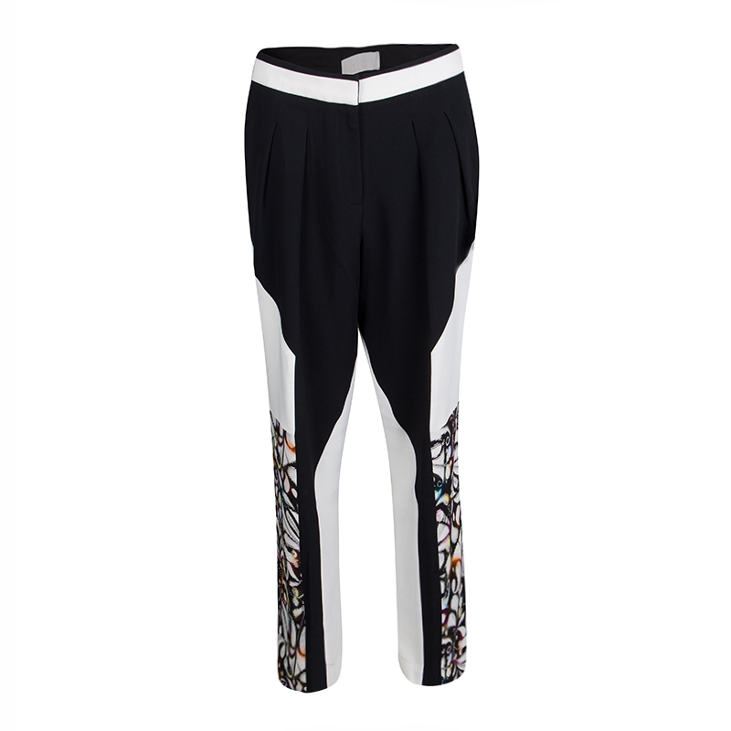 Pre Owned Peter Pilotto Monochrome Abstract Floral Print Straight Leg Pants M